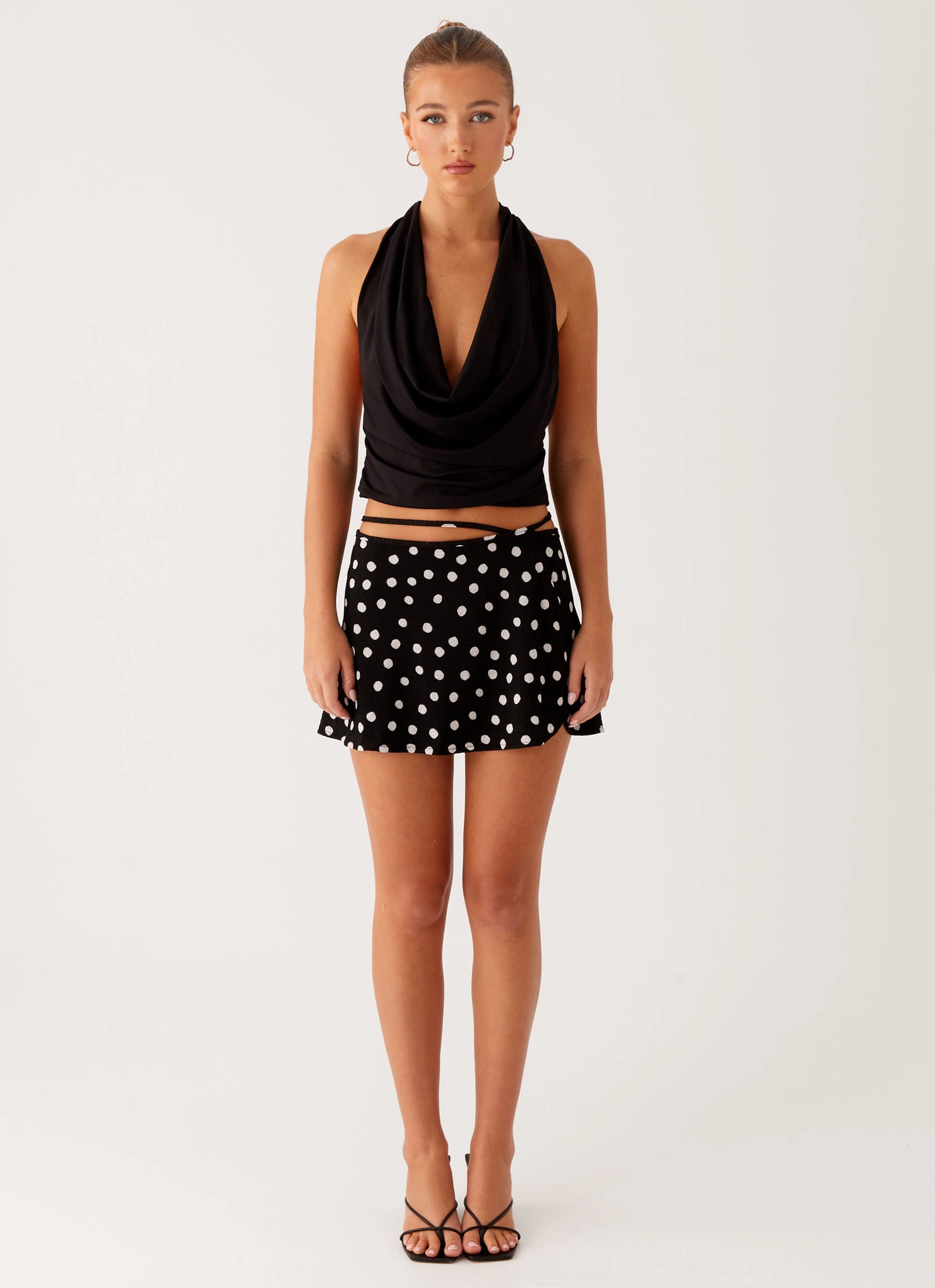 Leather Look Walker Mini Skirt - Black Polka Dot