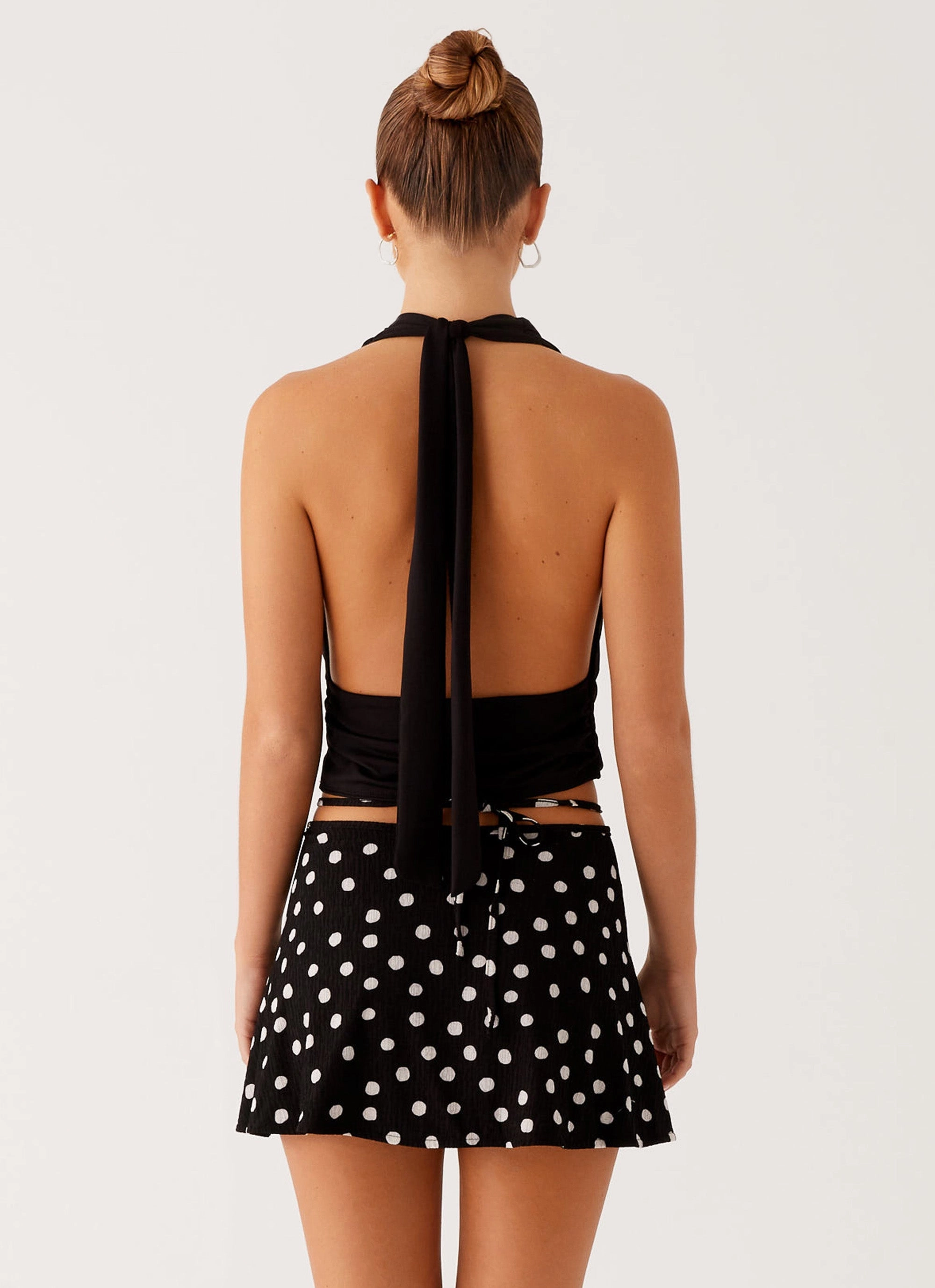 Walker Mini Skirt - Black Polka Dot Stretchable Waist Aesthetic Fit