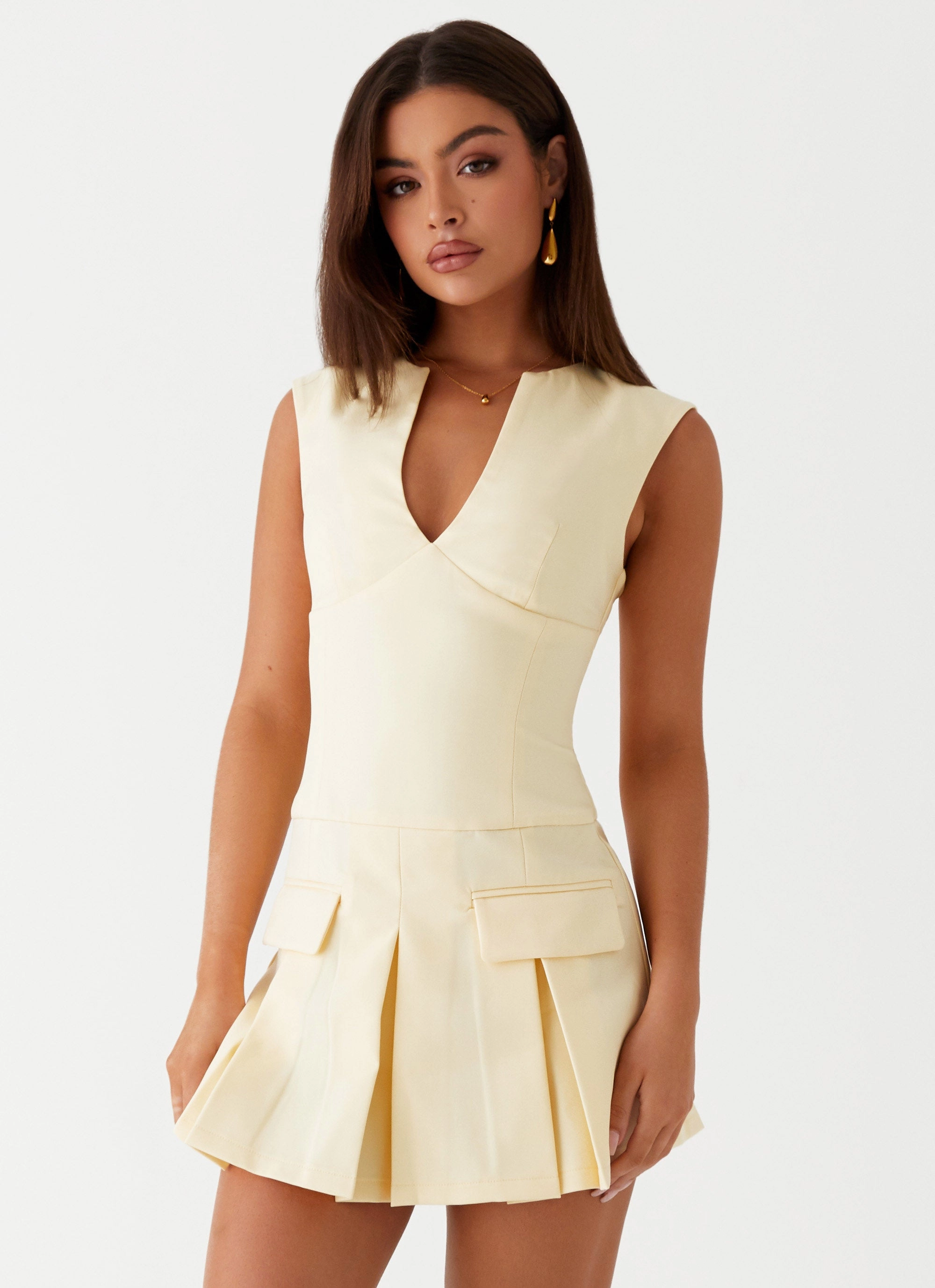 button detail Cassia Mini Dress - Yellow