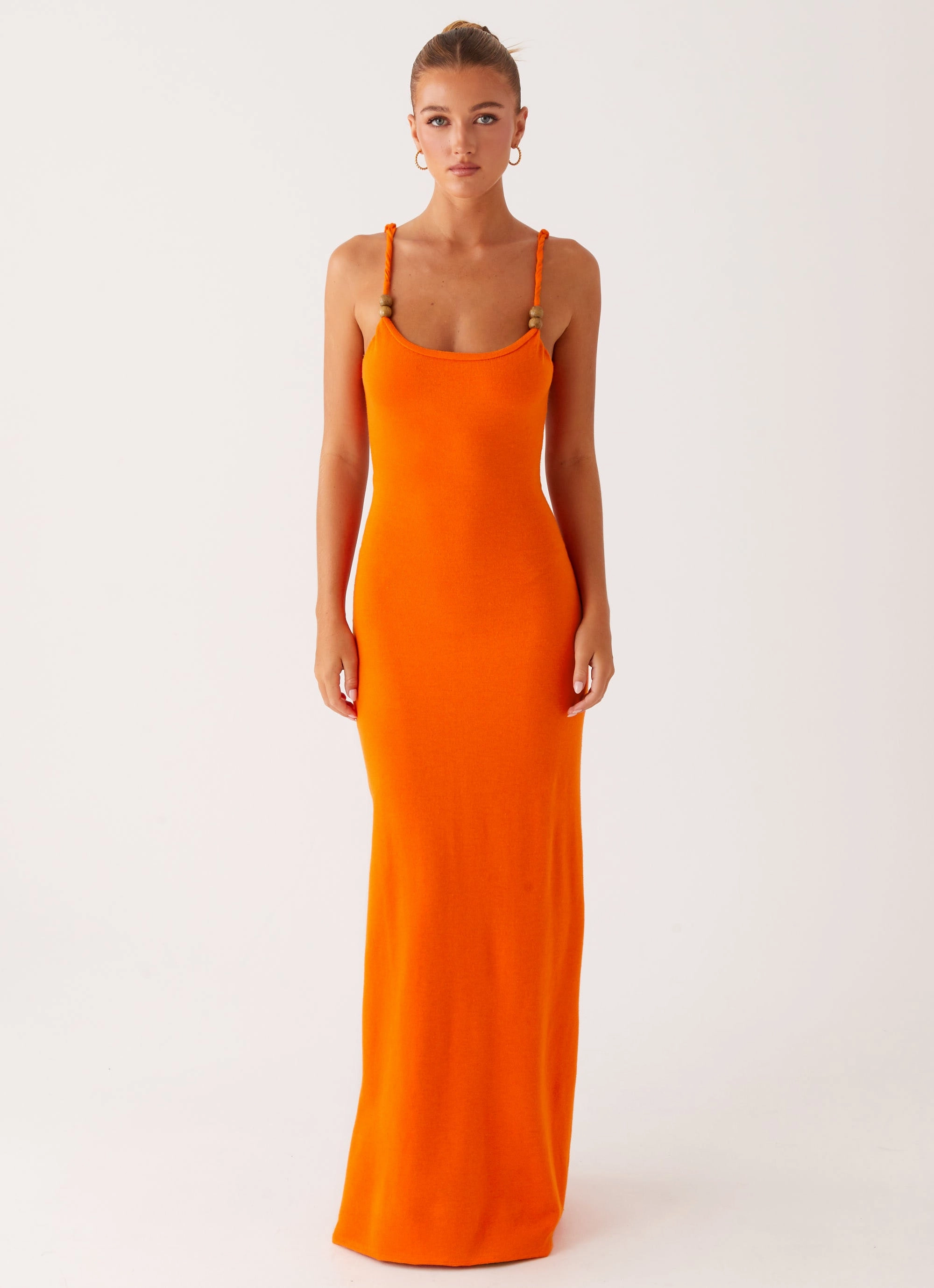 Elaina Knit Maxi Dress - Orange Pure Color Bloom Soft