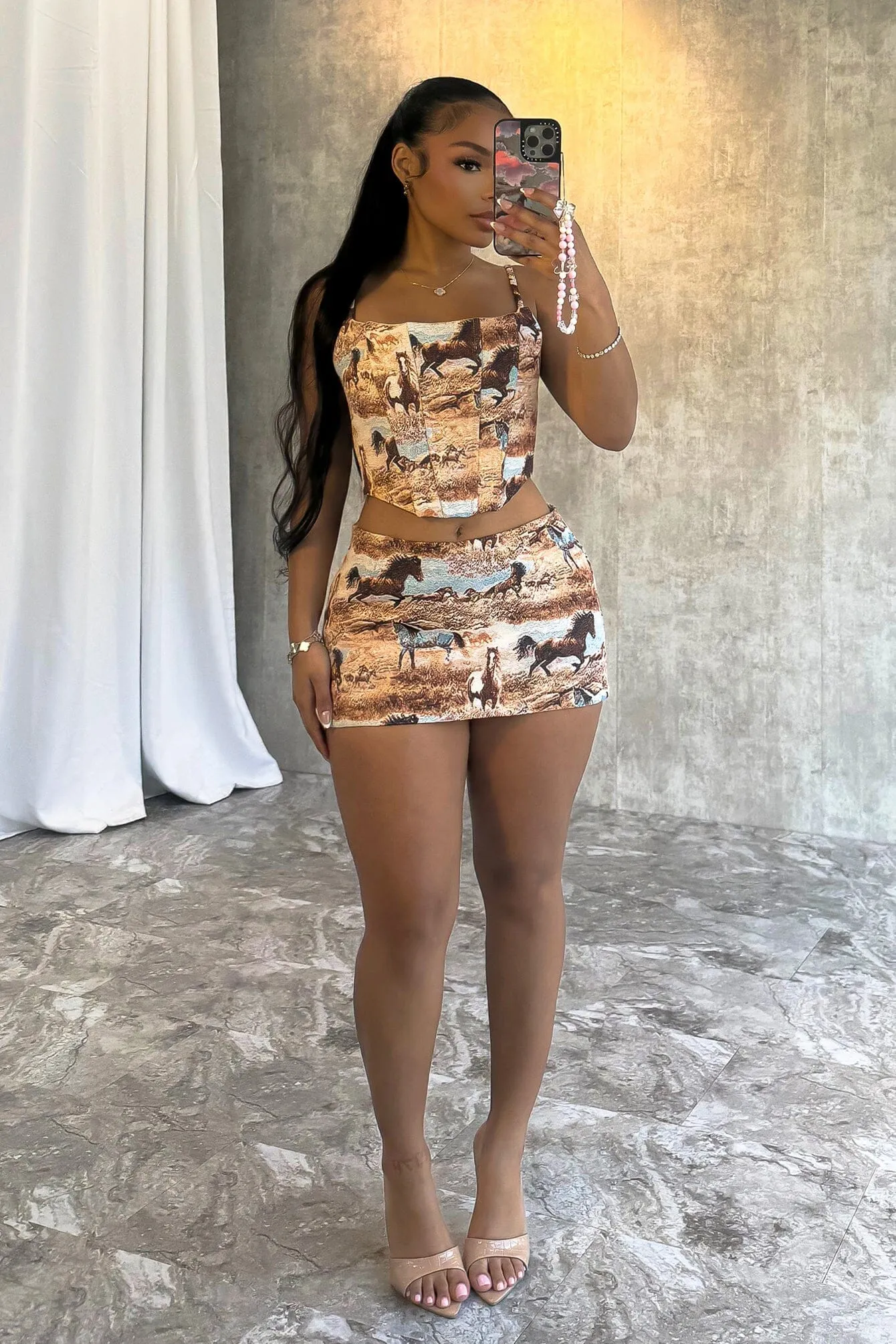 One-of-a-kind Fade Resistant Material Stallion Print Mini Skirt