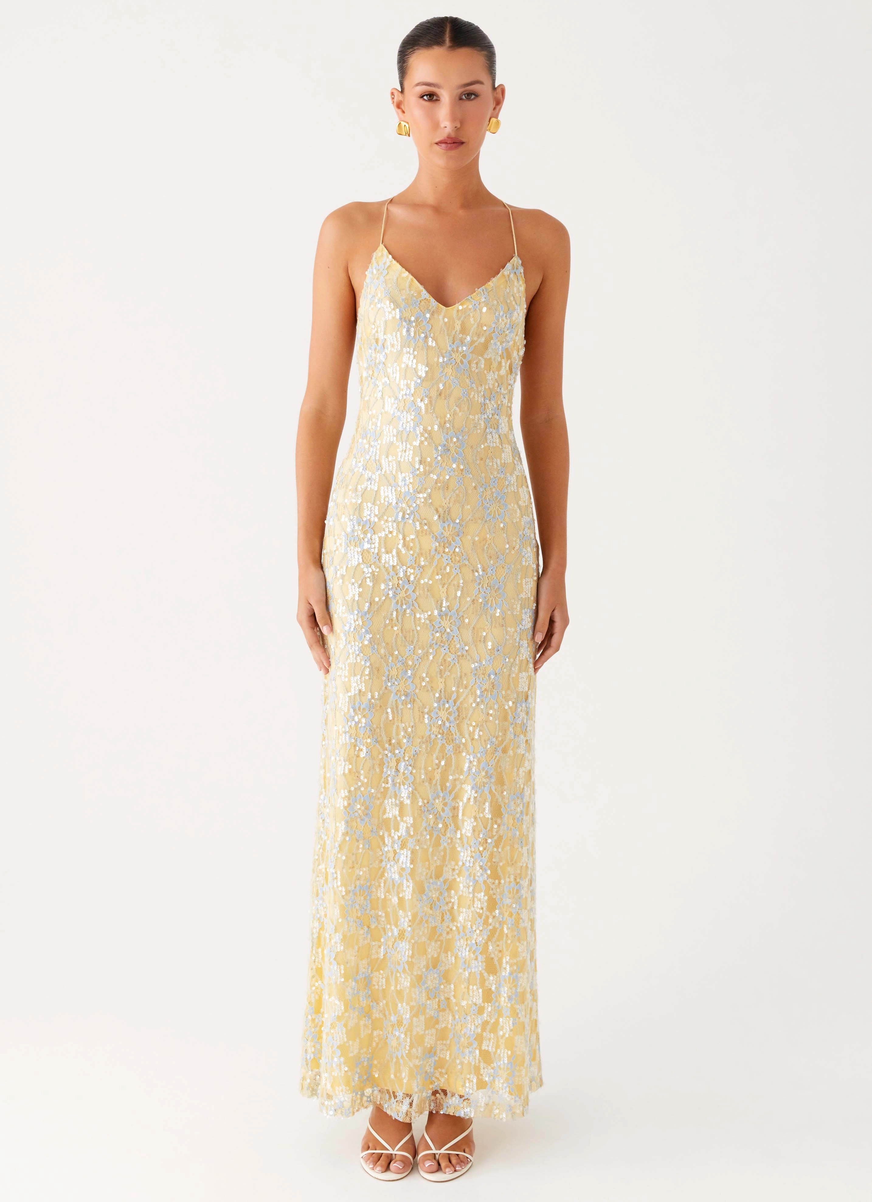 Truly Mine Maxi Dress - Yellow Functional Fit Drawstring-Closure