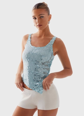 DurableBlend EcoFriendly Dye Process Electra Sequin Tank - Turquoise