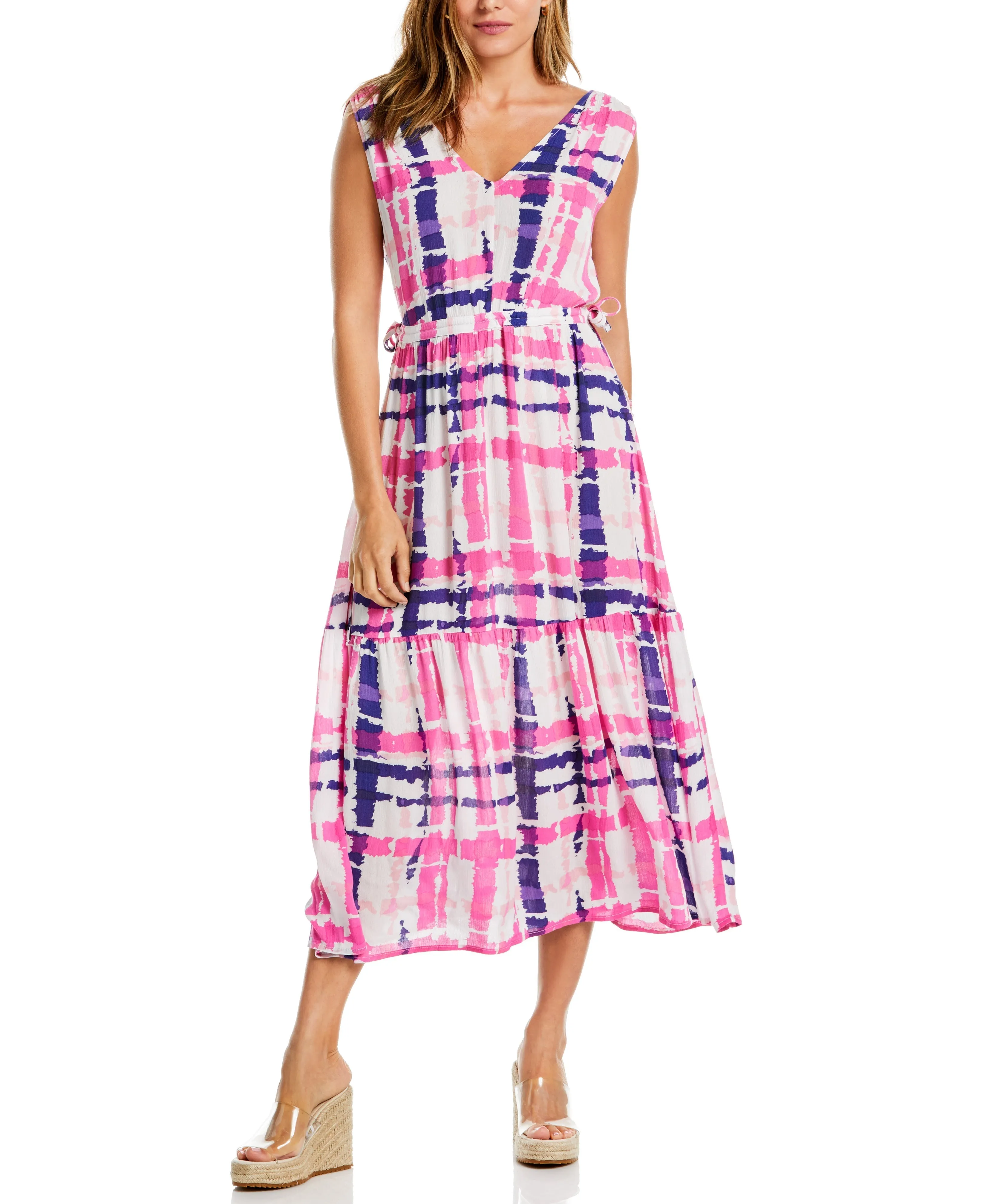 Criss Cross Print V-neck Maxi Dress Open Back Flattering Cut Wear