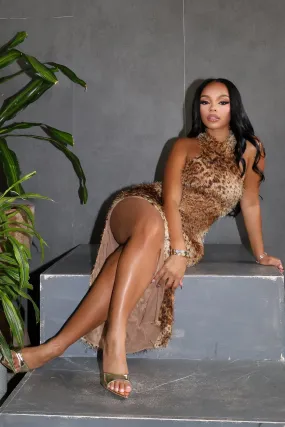 Birthday-Celebration Lucille Animal Print Shaggy Maxi Dress