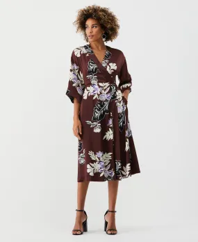 Trendy Look City-Style Floral Print Faux Wrap Midi Dress