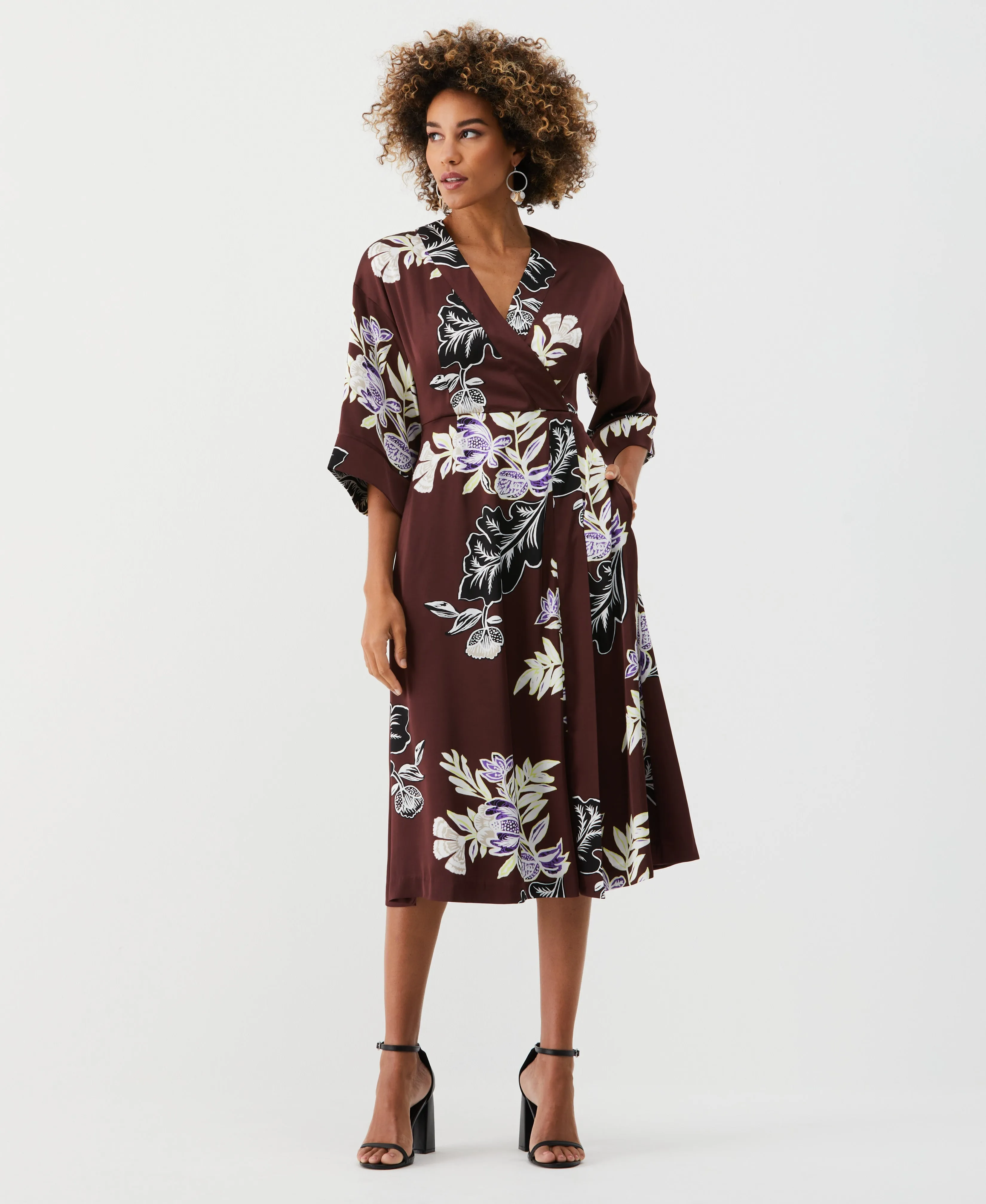 Trendy Look City-Style Floral Print Faux Wrap Midi Dress