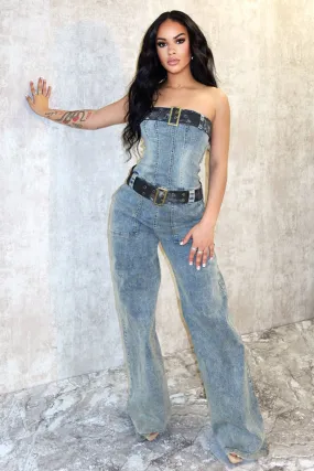Soft and Cozy Hustler Double Belt Vintage Jumpsuit