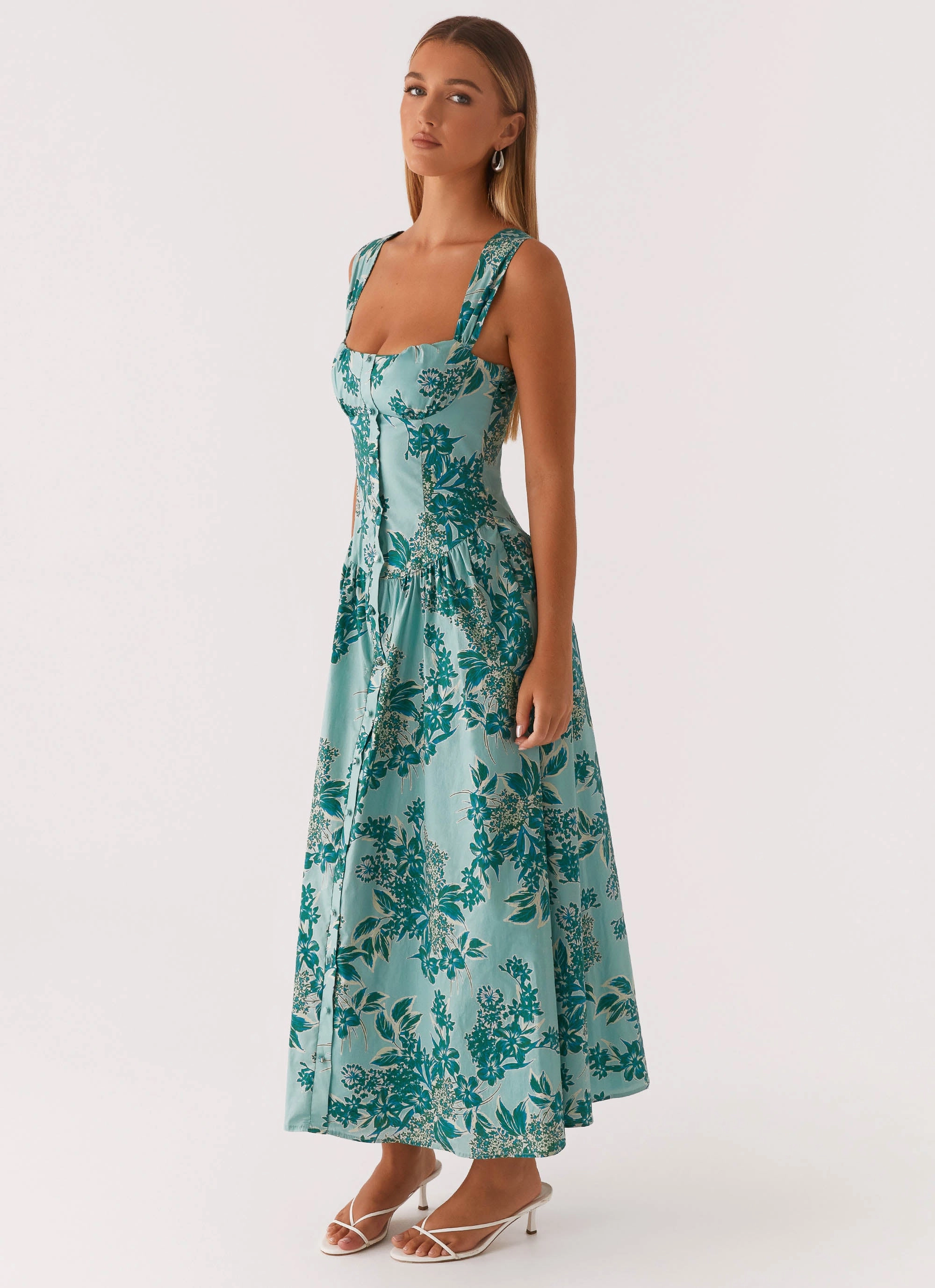 SoftTouchTexture Understated Elegance Emmalina Midi Dress - Cloud Nine Floral