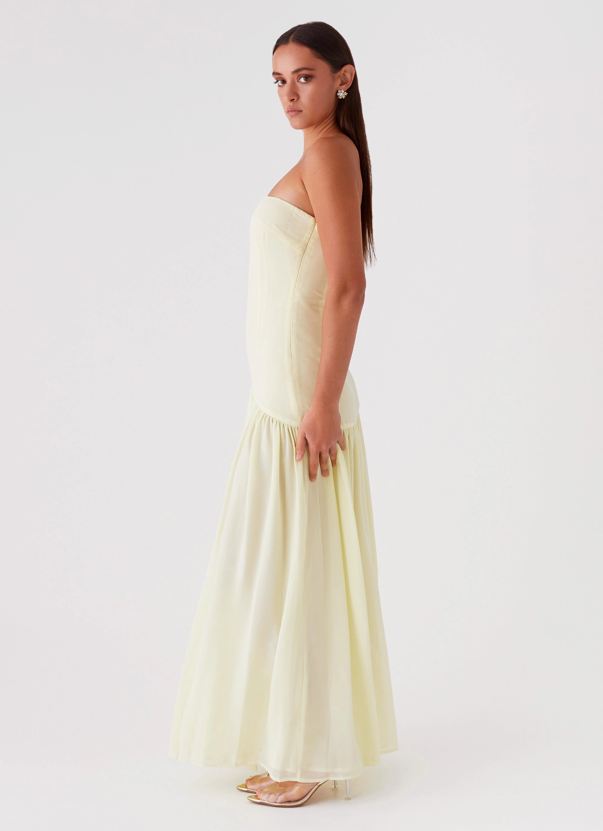 Eden Strapless Maxi Dress - Yellow Dreamy Motion DoubleLayeredMaterial