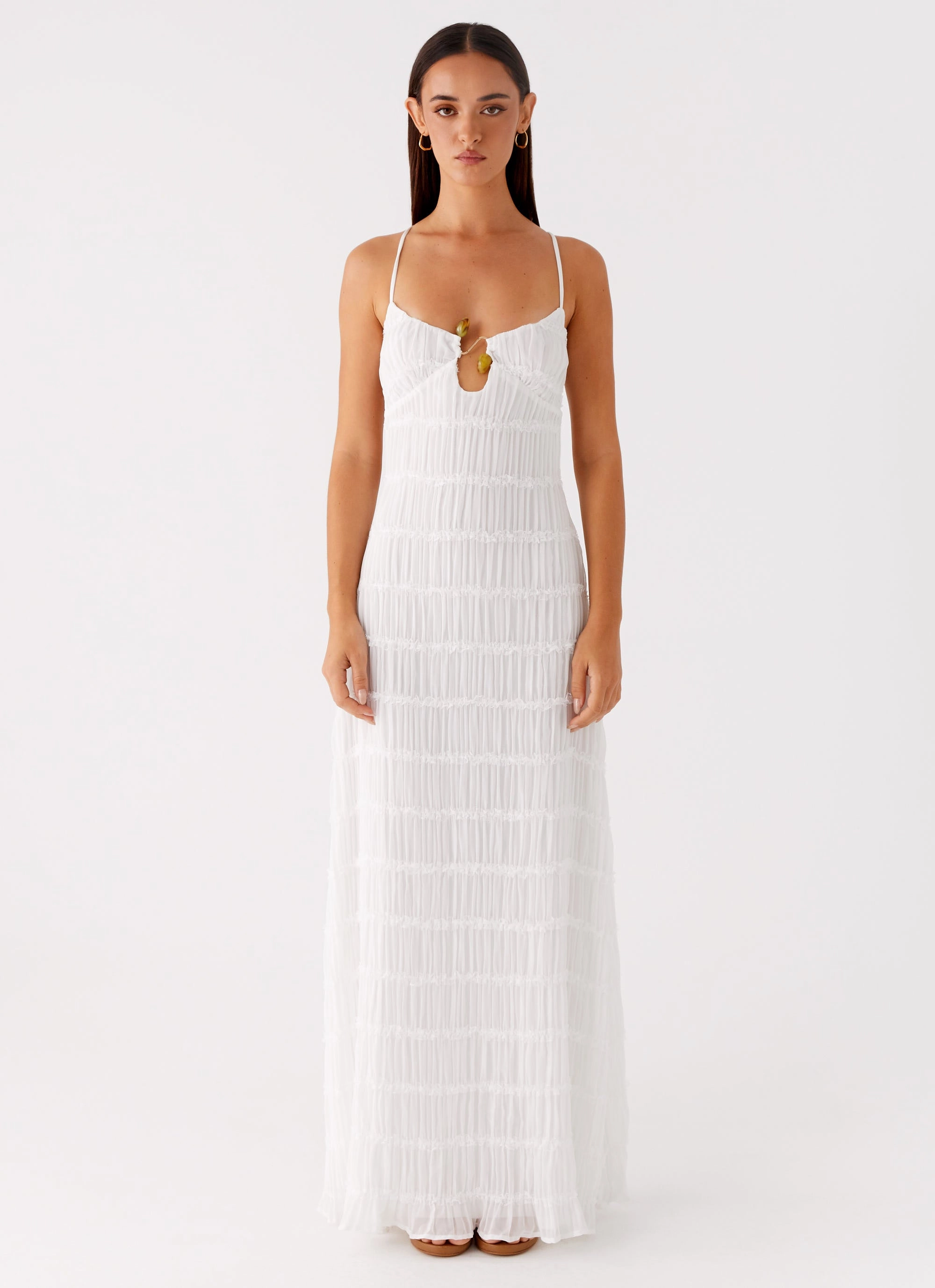 Darwin Maxi Dress - White Simple Mood Silky Shape