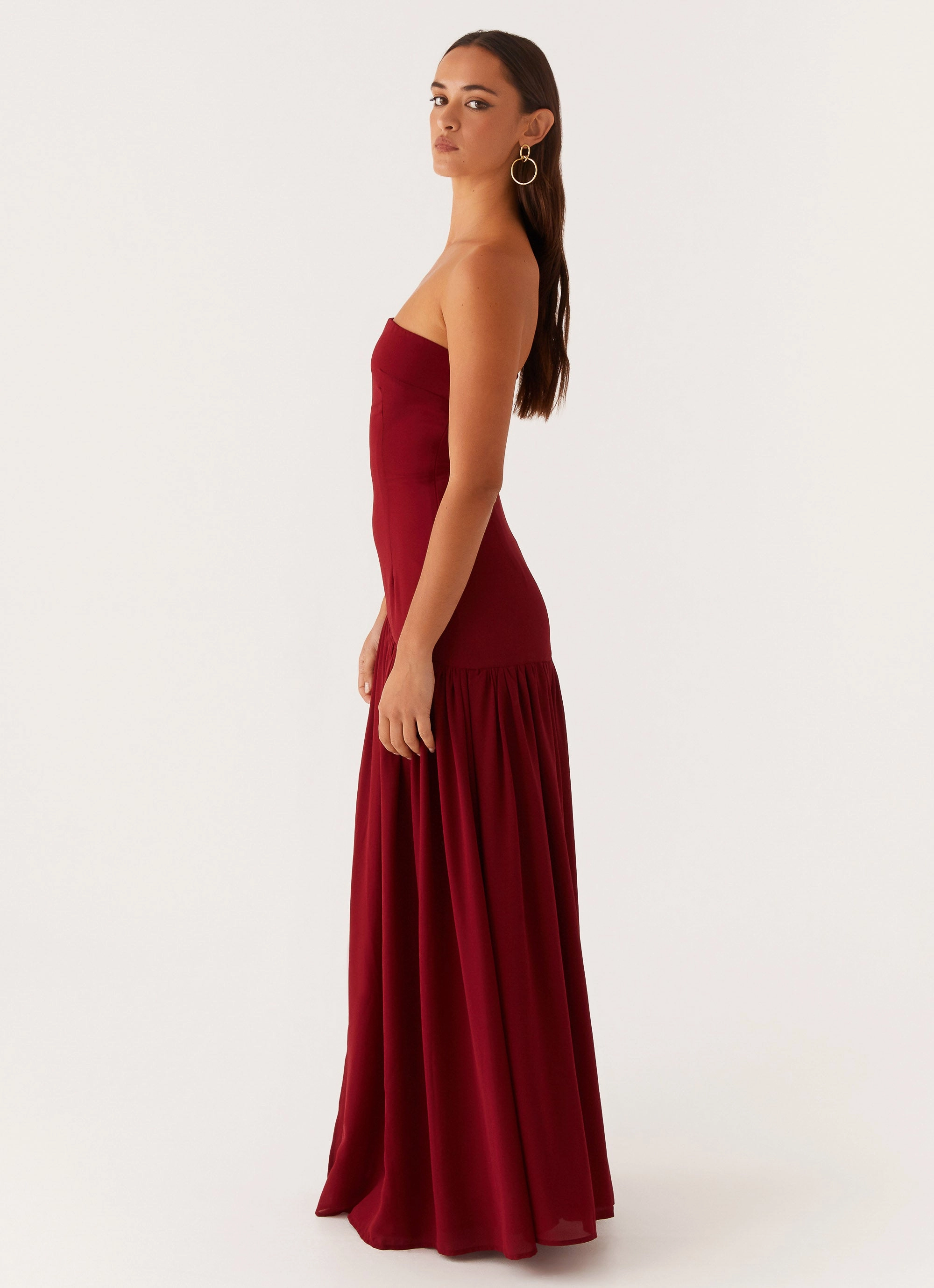 Soft Motion Leg-Lengthening Eden Strapless Maxi Dress - Maroon