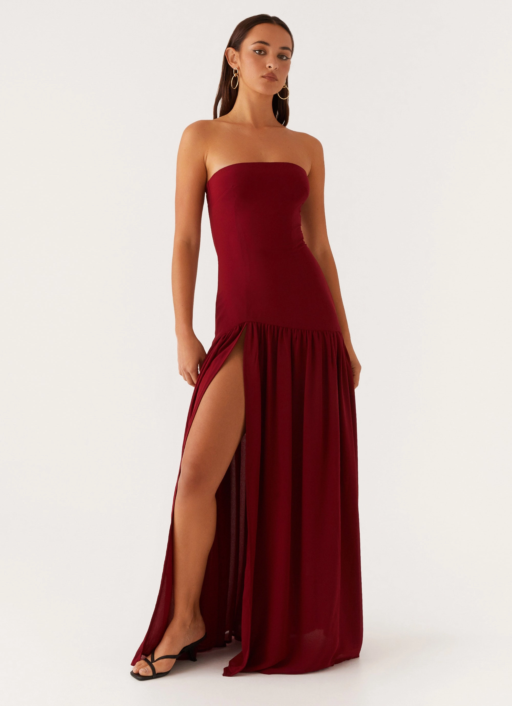 Eden Strapless Maxi Dress - Maroon Dream Look