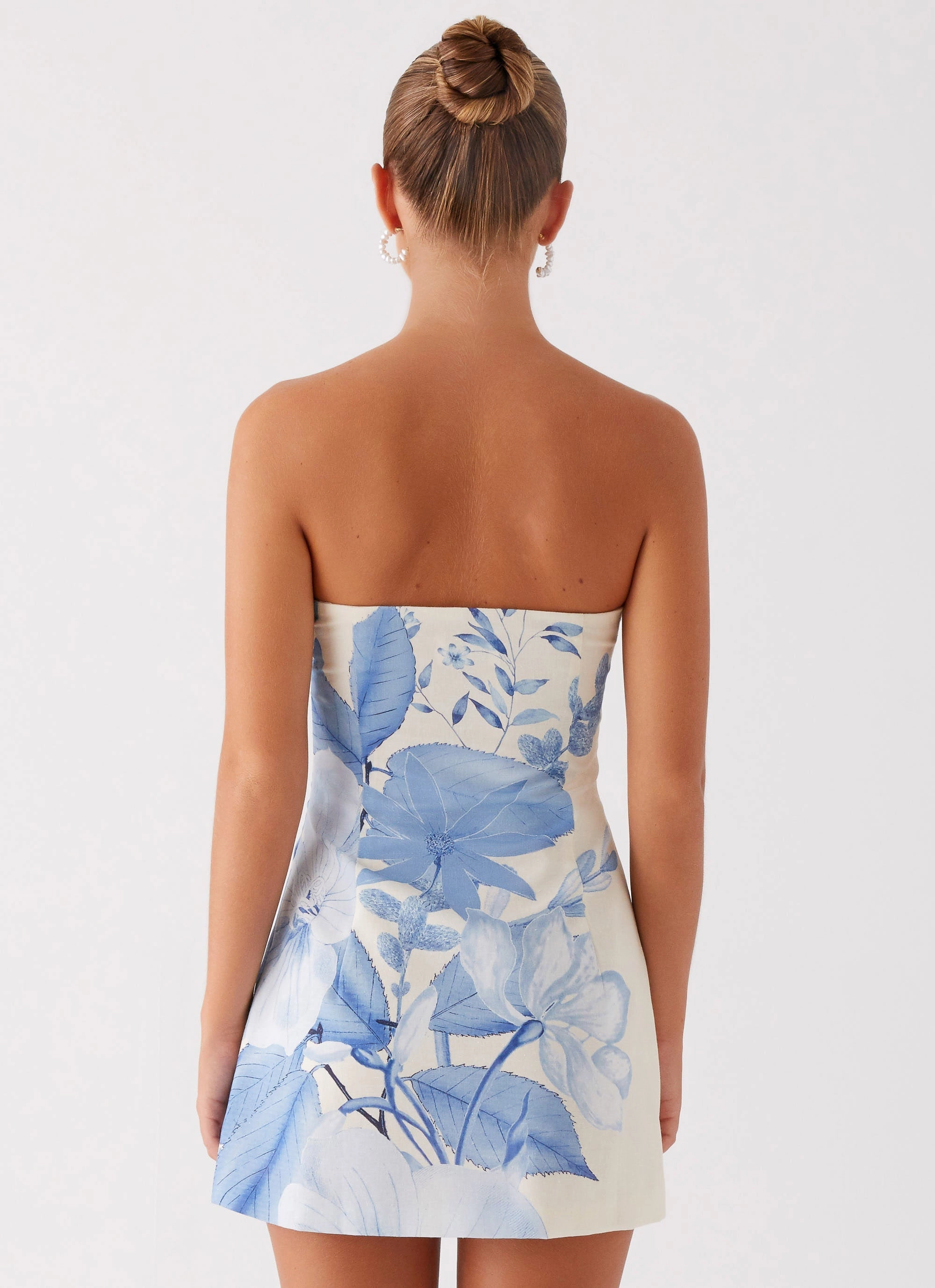 Quick Dry Technology Fade Resistant Denby Strapless Mini Dress - Blue Floral Print