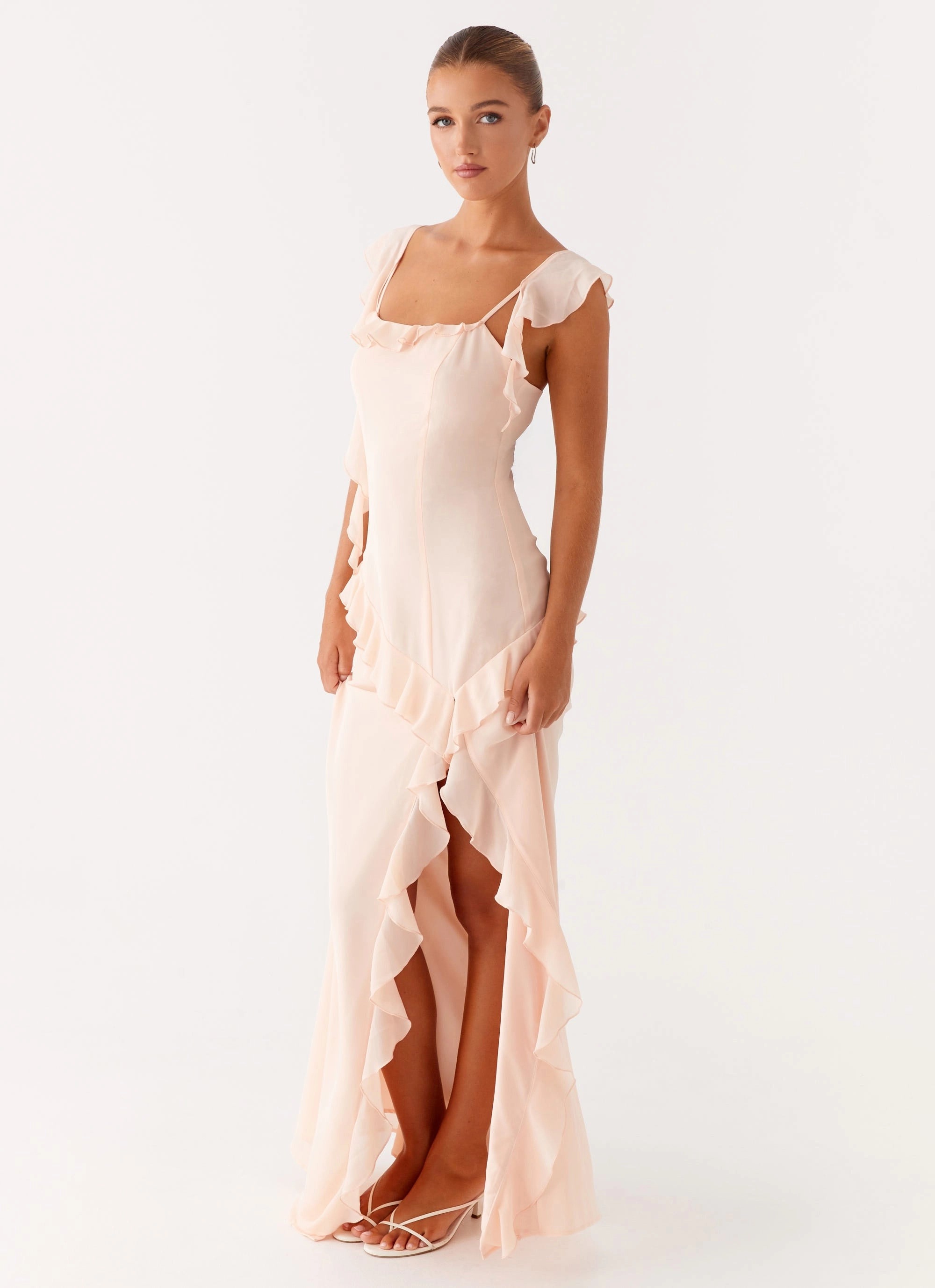 Naya Maxi Dress - Peach Office Cool Pure Color
