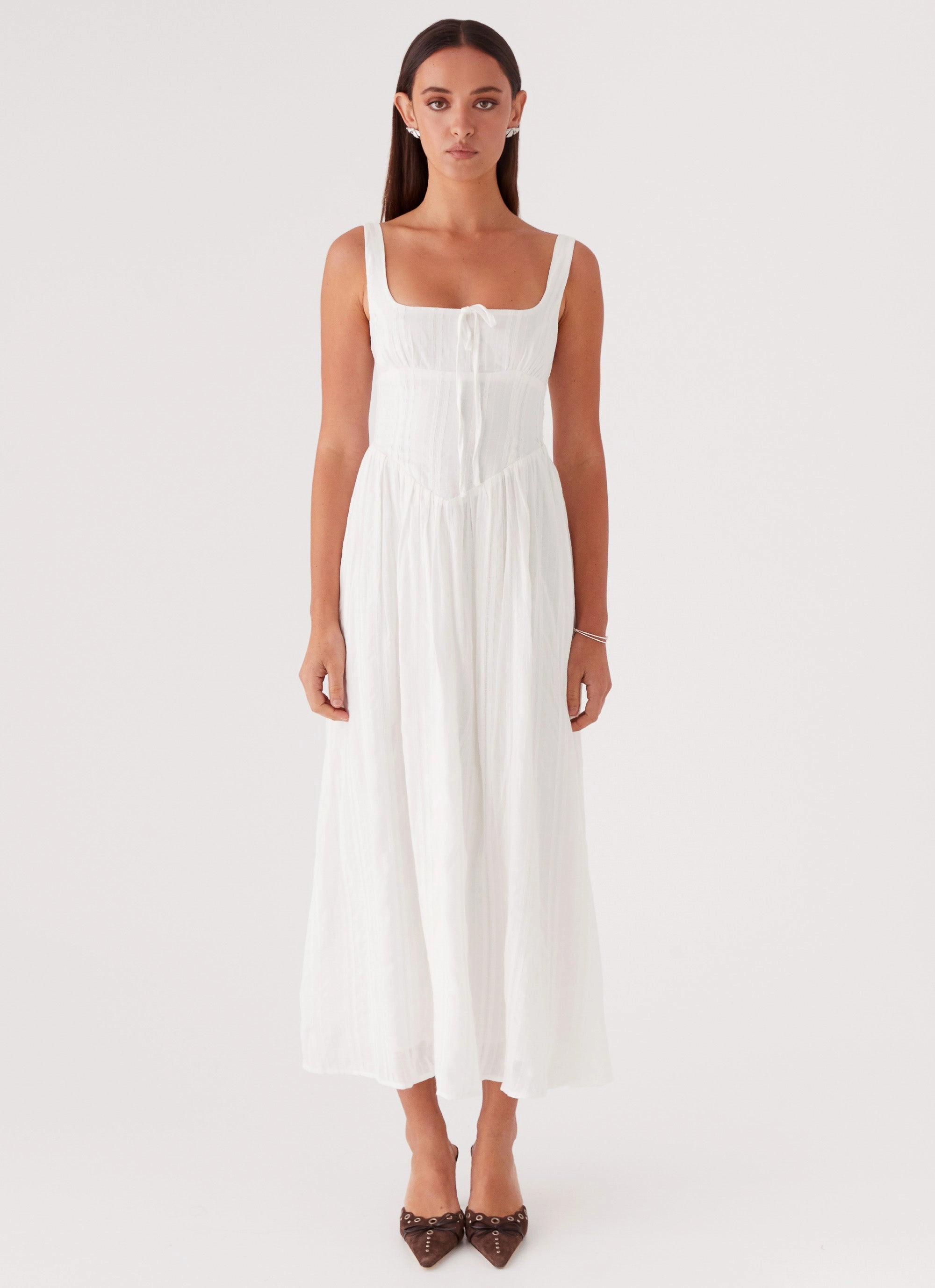 Pascuelle Midi Dress - White Slit-Hem