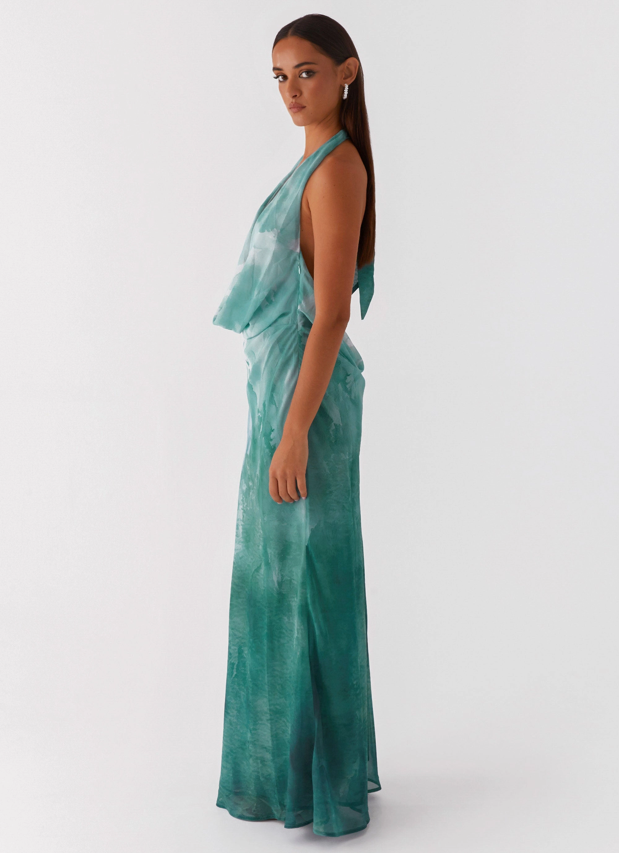 Silky Surface Seasonal Essential Nerissa Cowl Neck Maxi Dress - Green Tie Dye