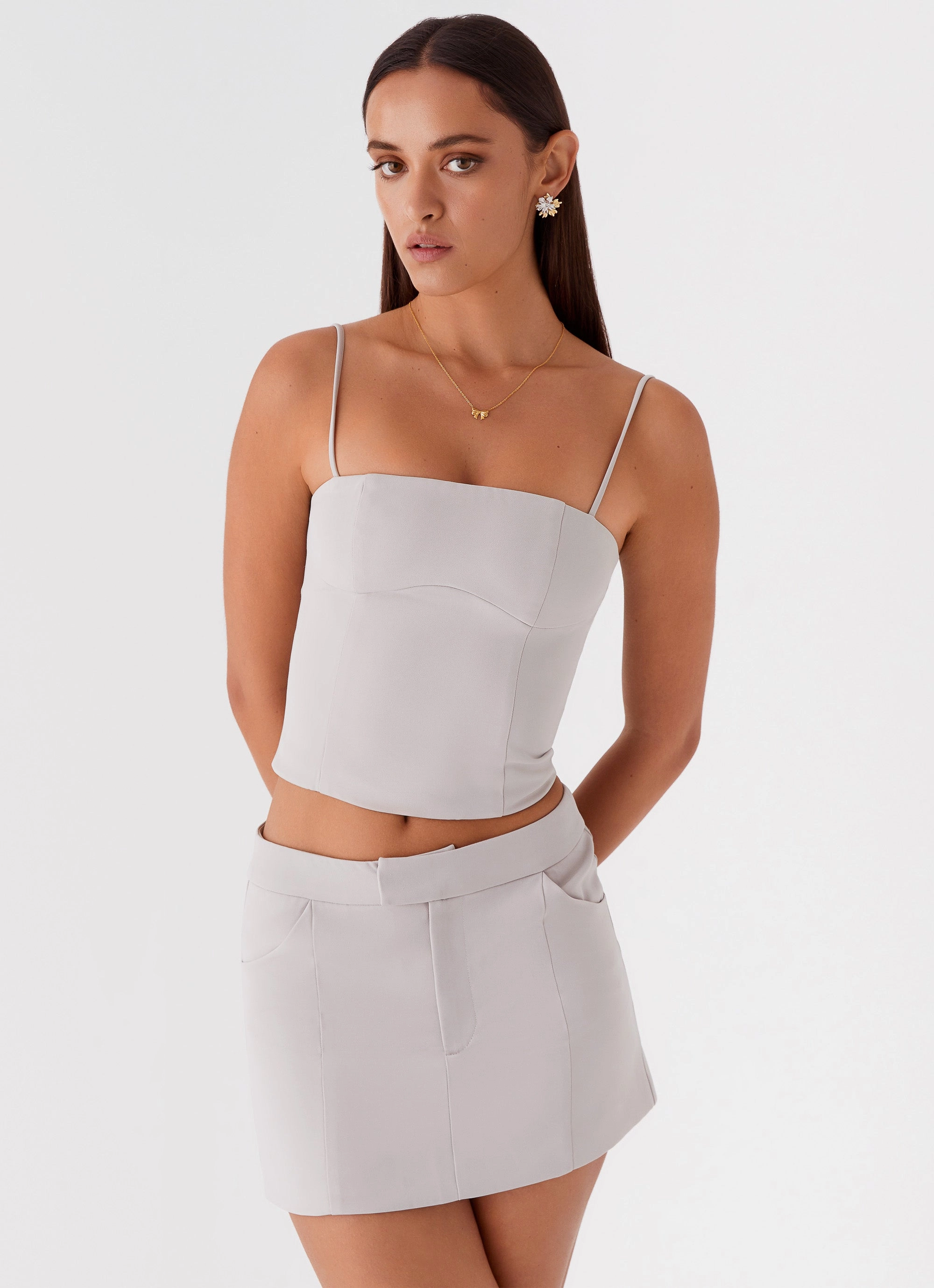Eliana Suit Mini Skirt - Grey Low Rise Graceful Look