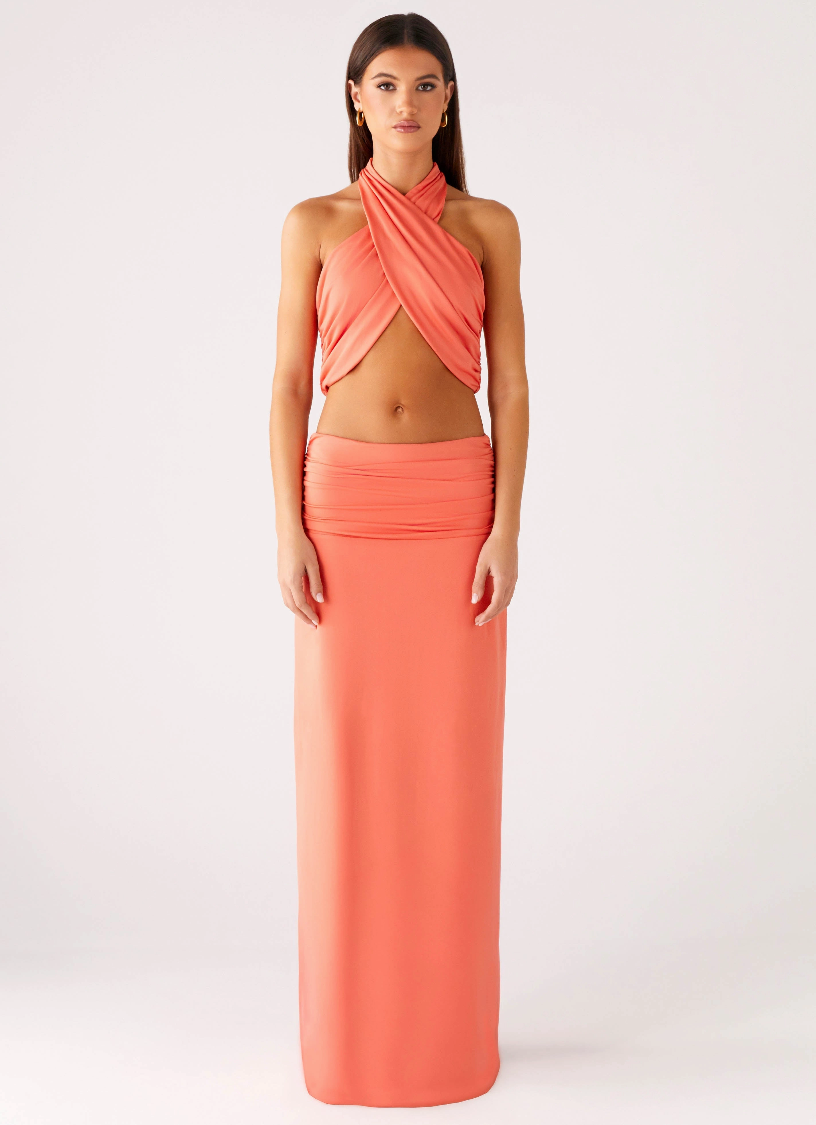 Elisabetta Maxi Skirt - Coral Outfit Focused