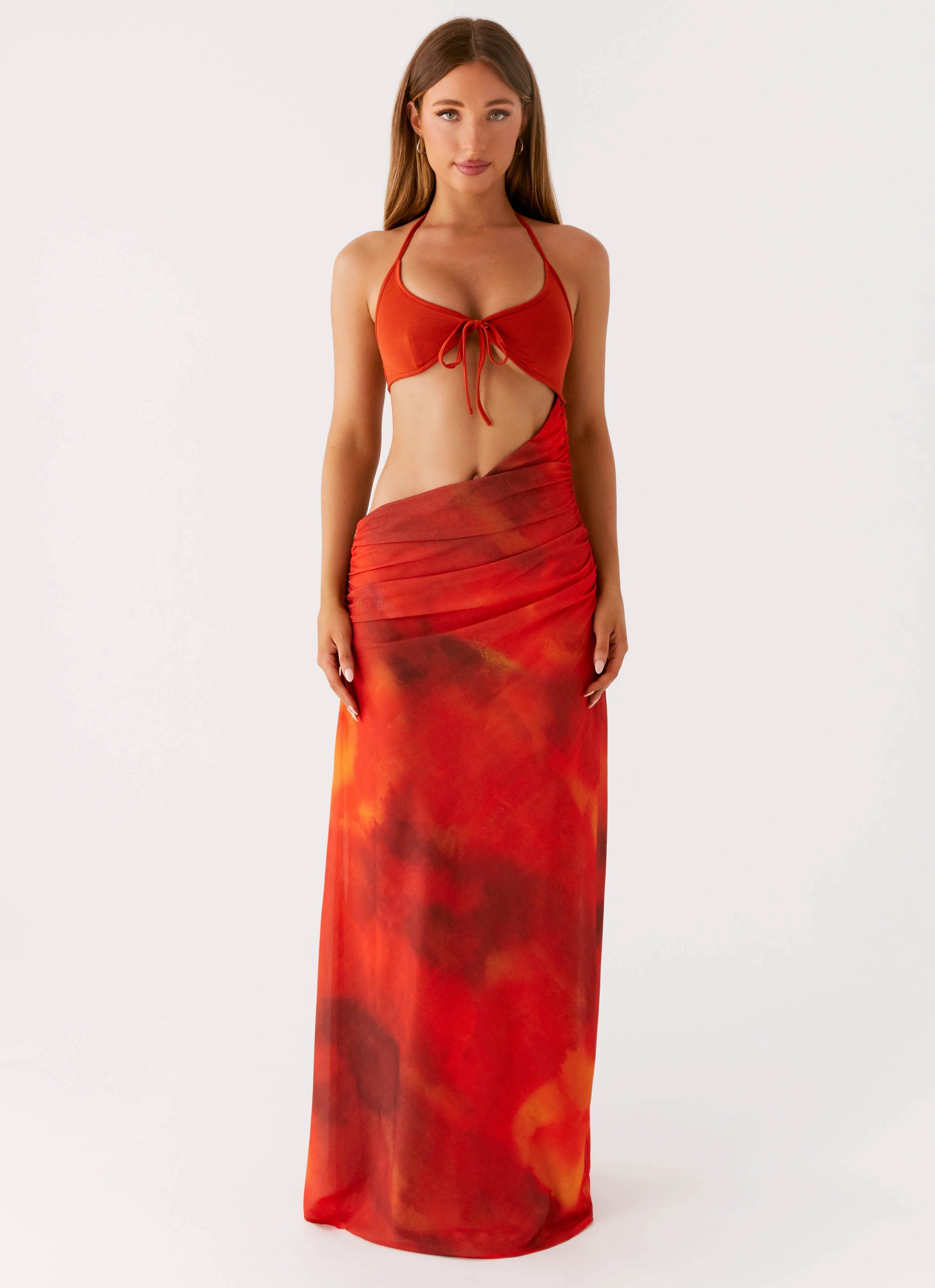 Elixis Maxi Dress - Scarlet Blur Flattering Shape Look