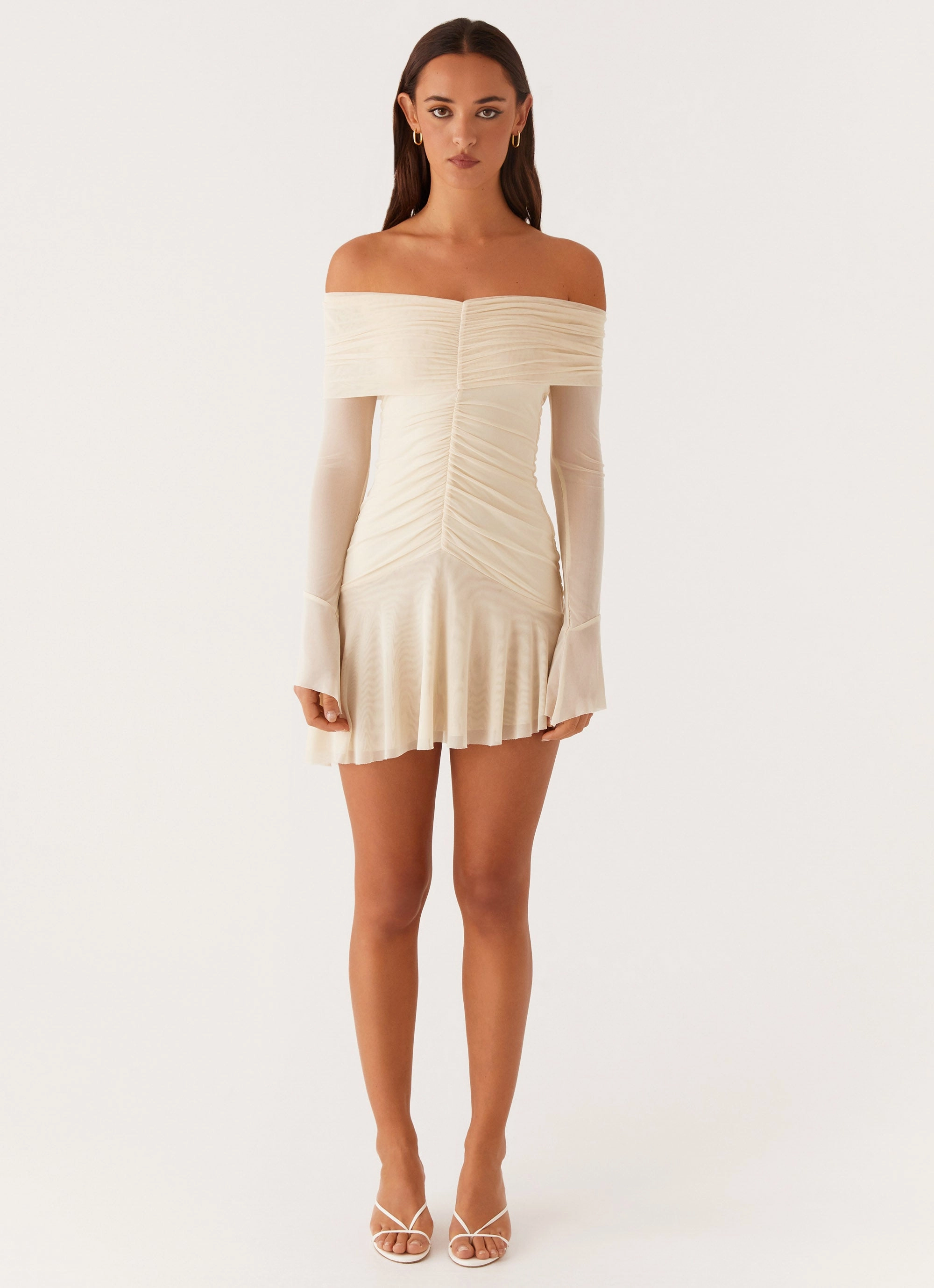 All Season Minimal Touch Ellis Ruched Mini Dress - Pastel Yellow