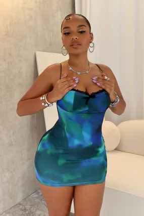 Bold colors Smart and Elegant Eloise Print Mesh Lace Trim Mini Dress