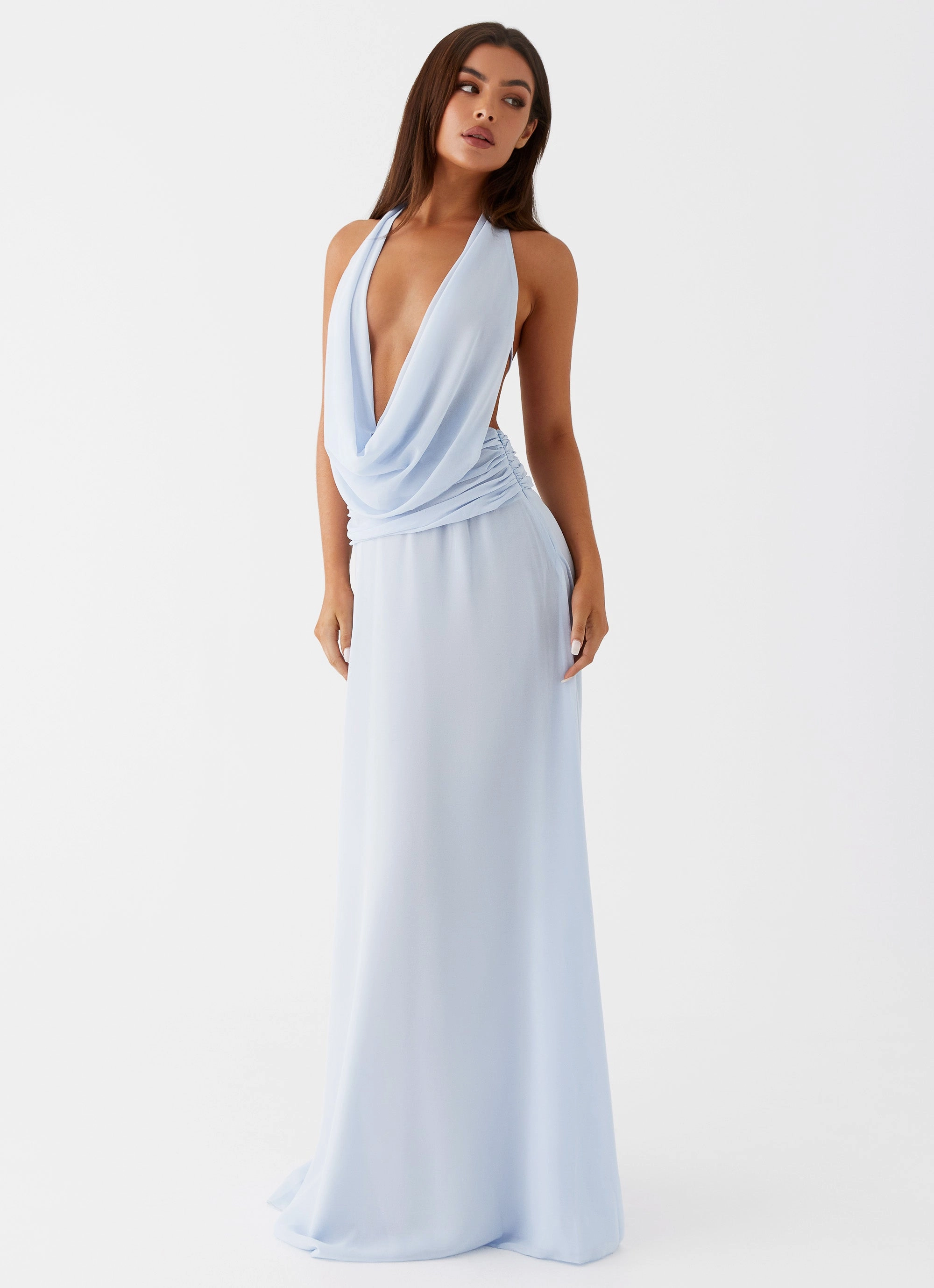 Wool-Blend Elysia Chiffon Maxi Dress - Baby Blue