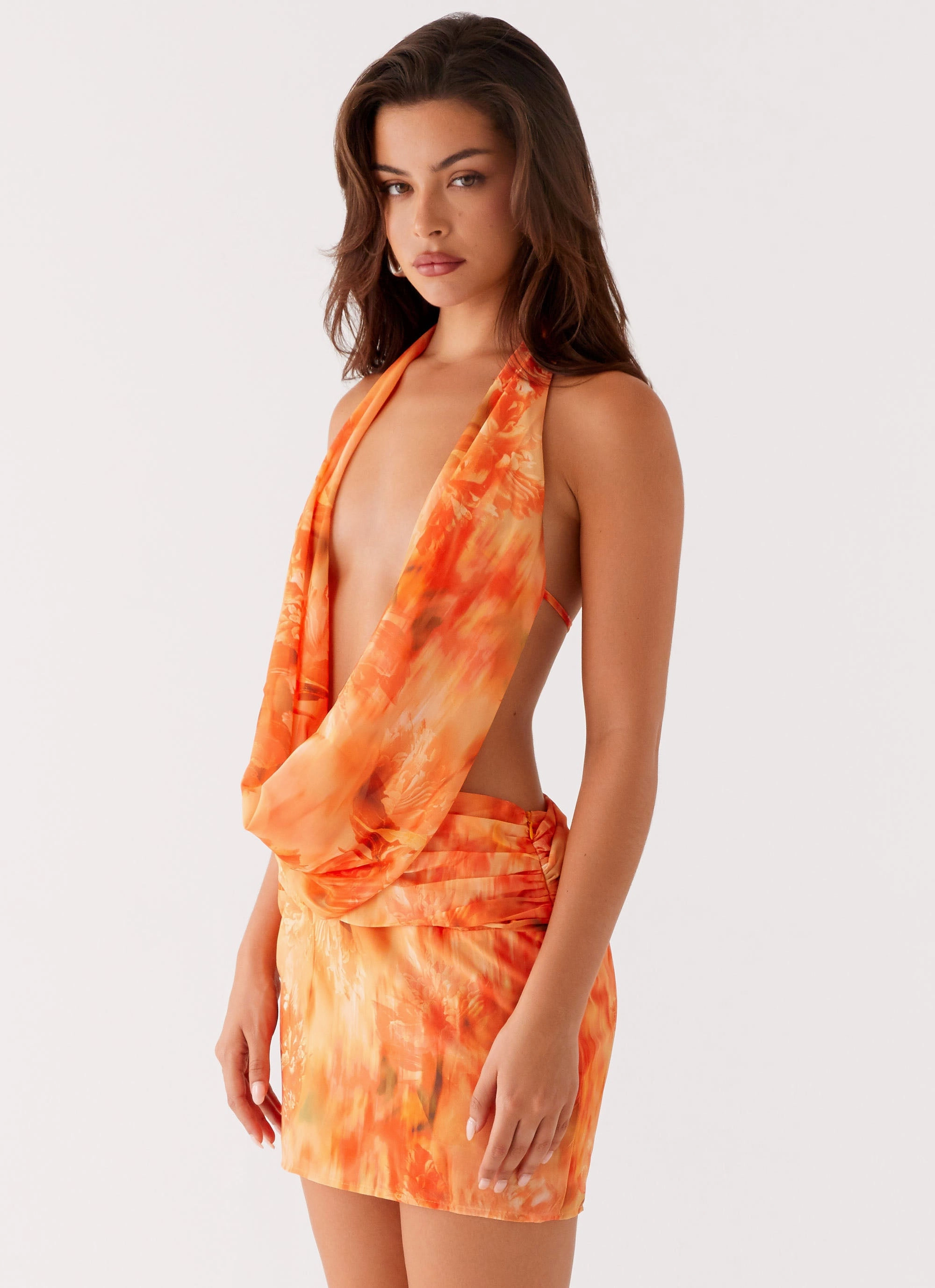 Elysia Chiffon Mini Dress - Sunset Floral Layered Look