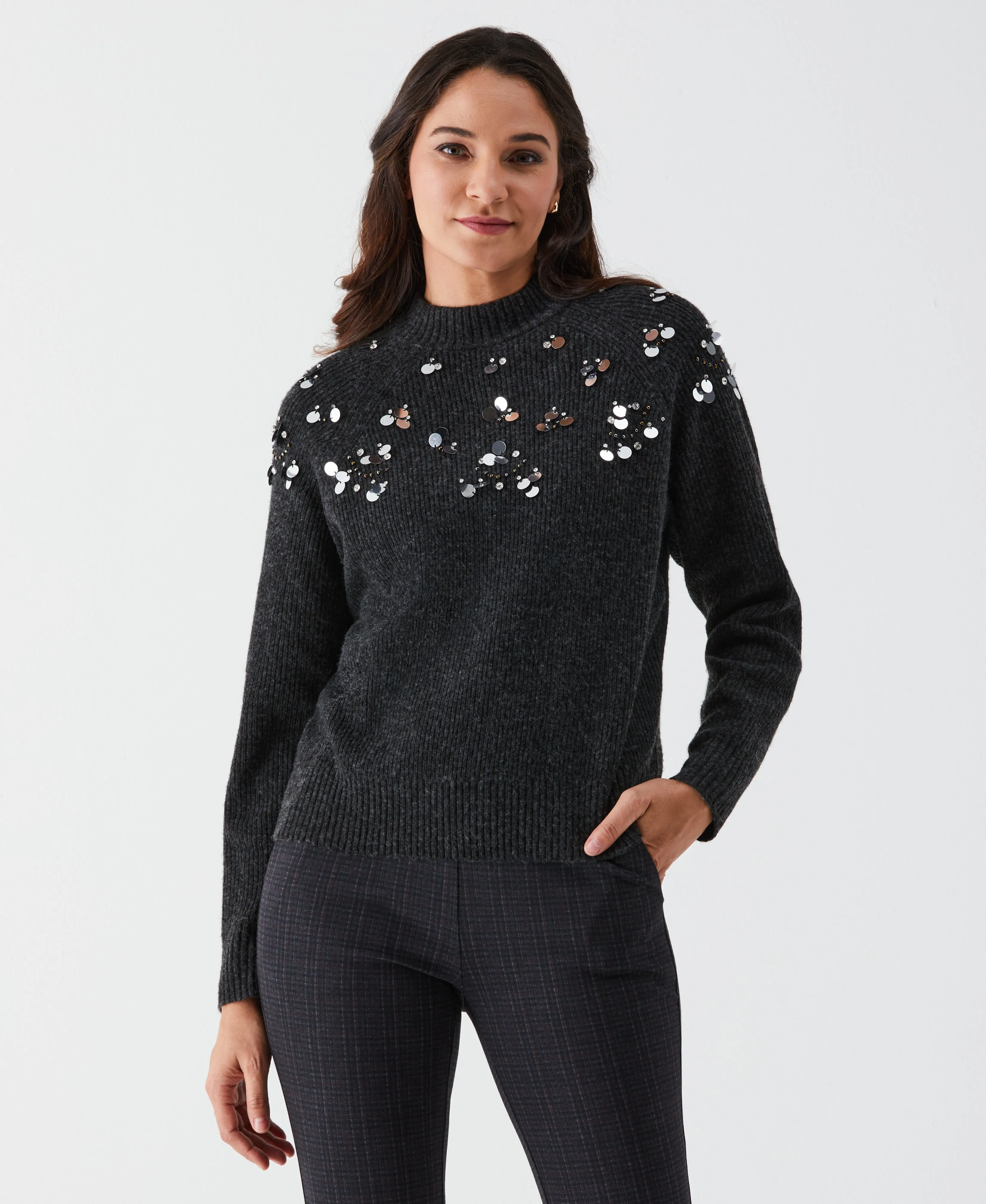 Embellished Mock Neck Sweater Reflective details WaterResistant