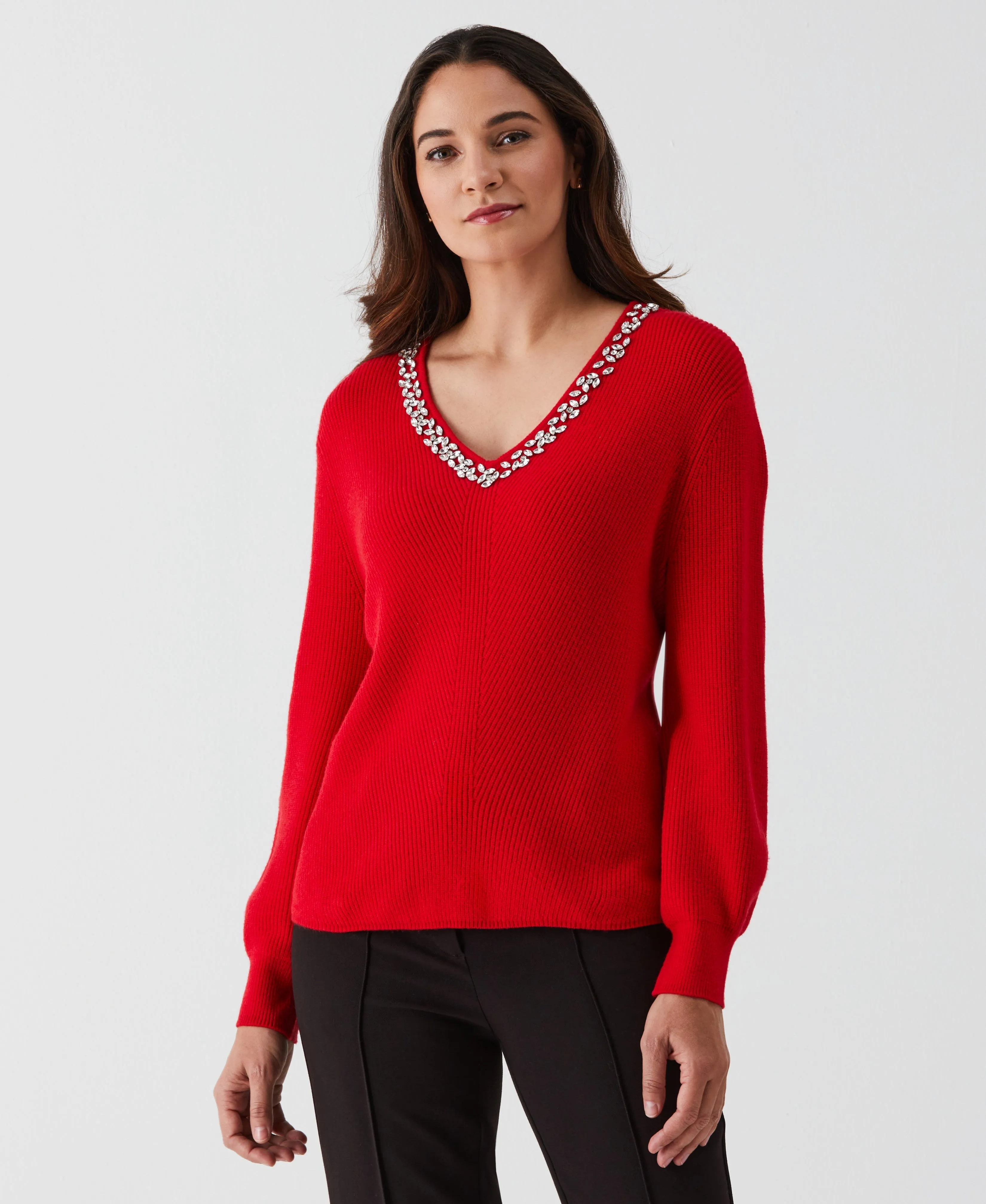 Embellished V-Neck Sweater Relaxed Knitwear