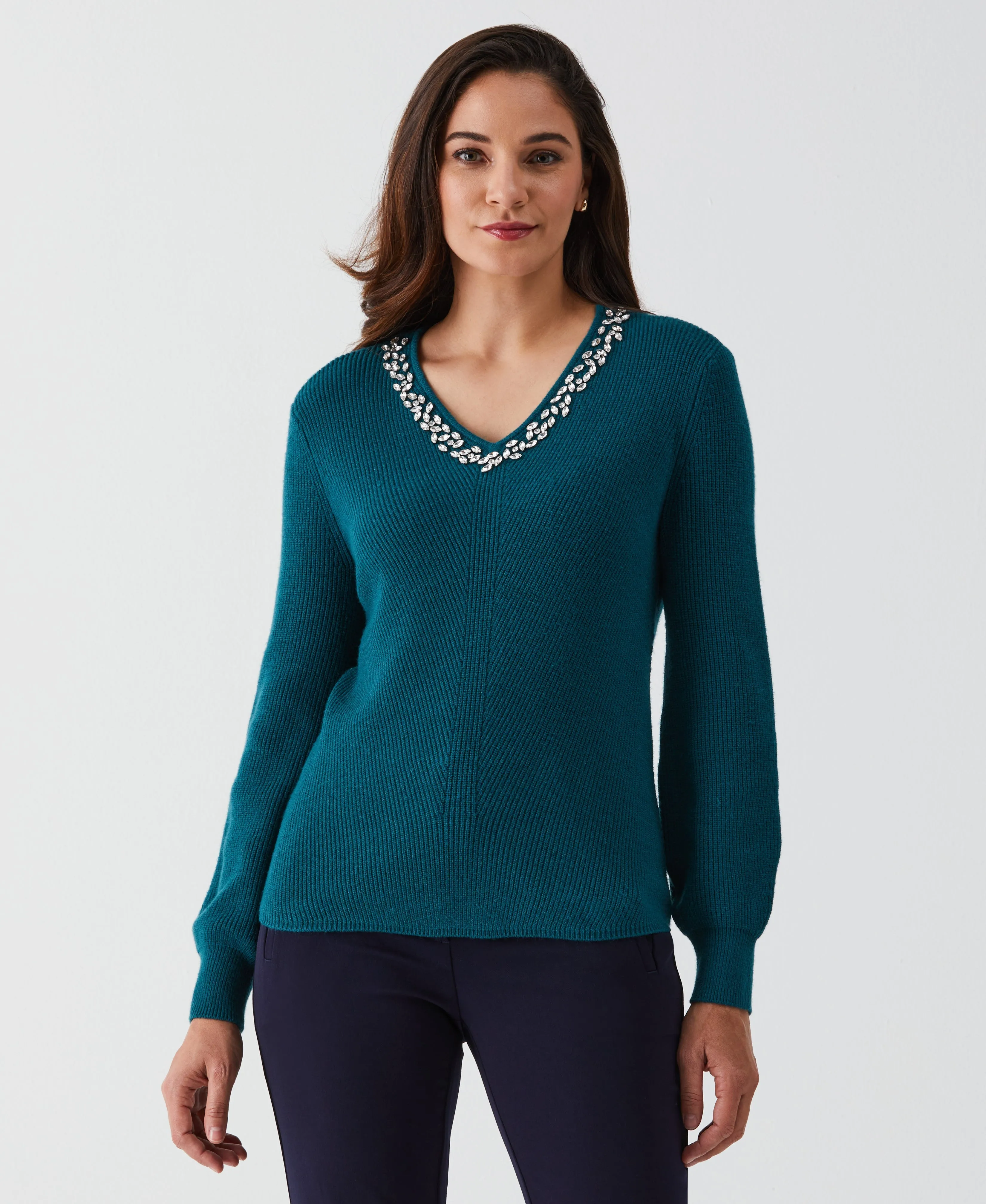 Embellished V-Neck Sweater RawHemDetail