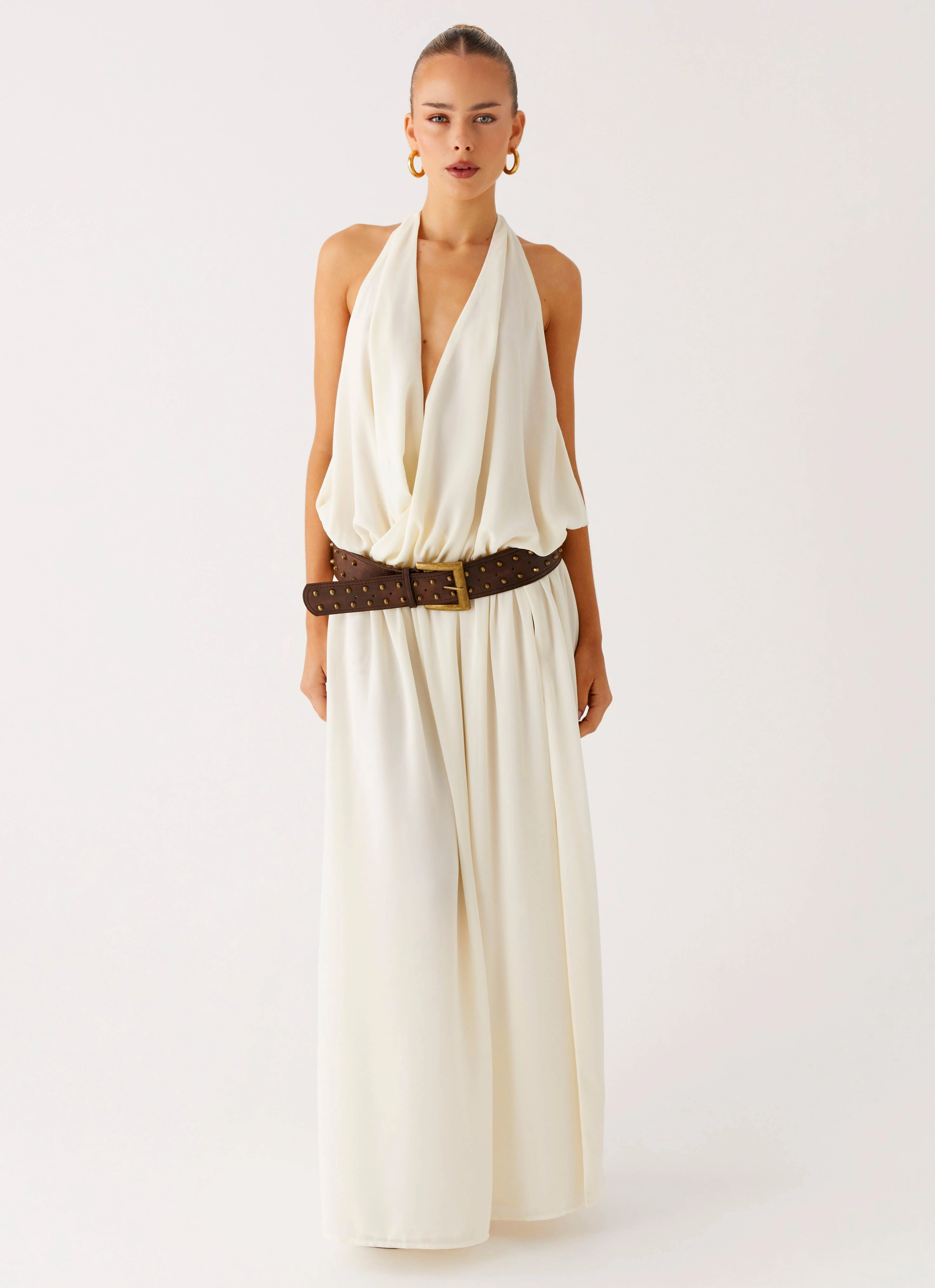 Elegant Layers Narlah Halter Maxi Dress - Ivory