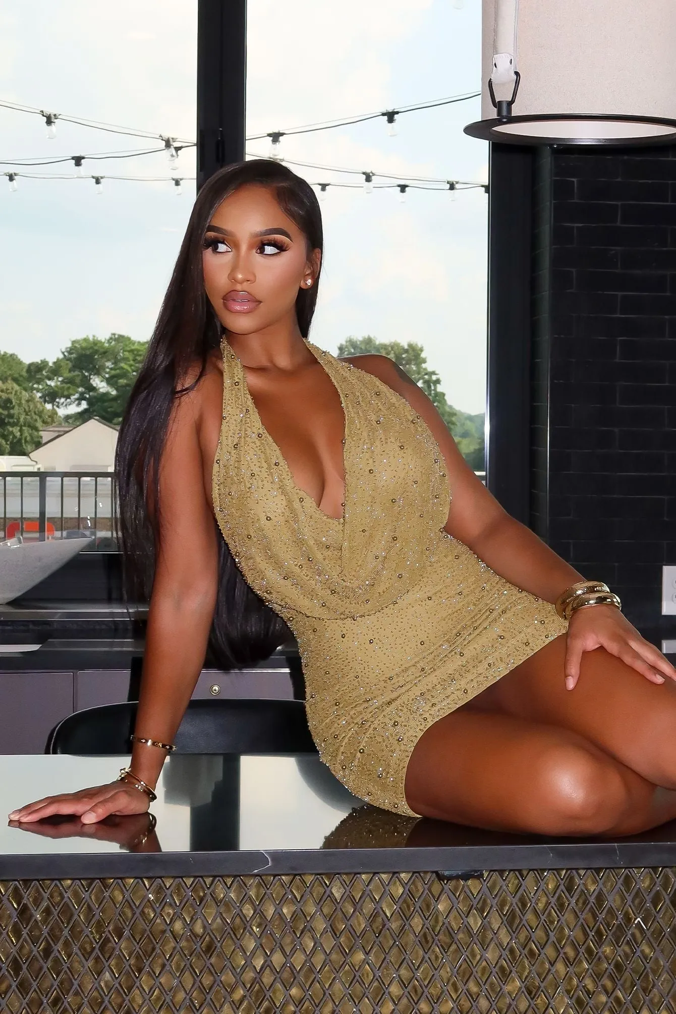 Classic-style Adelaide Mesh Pearl Mini Dress