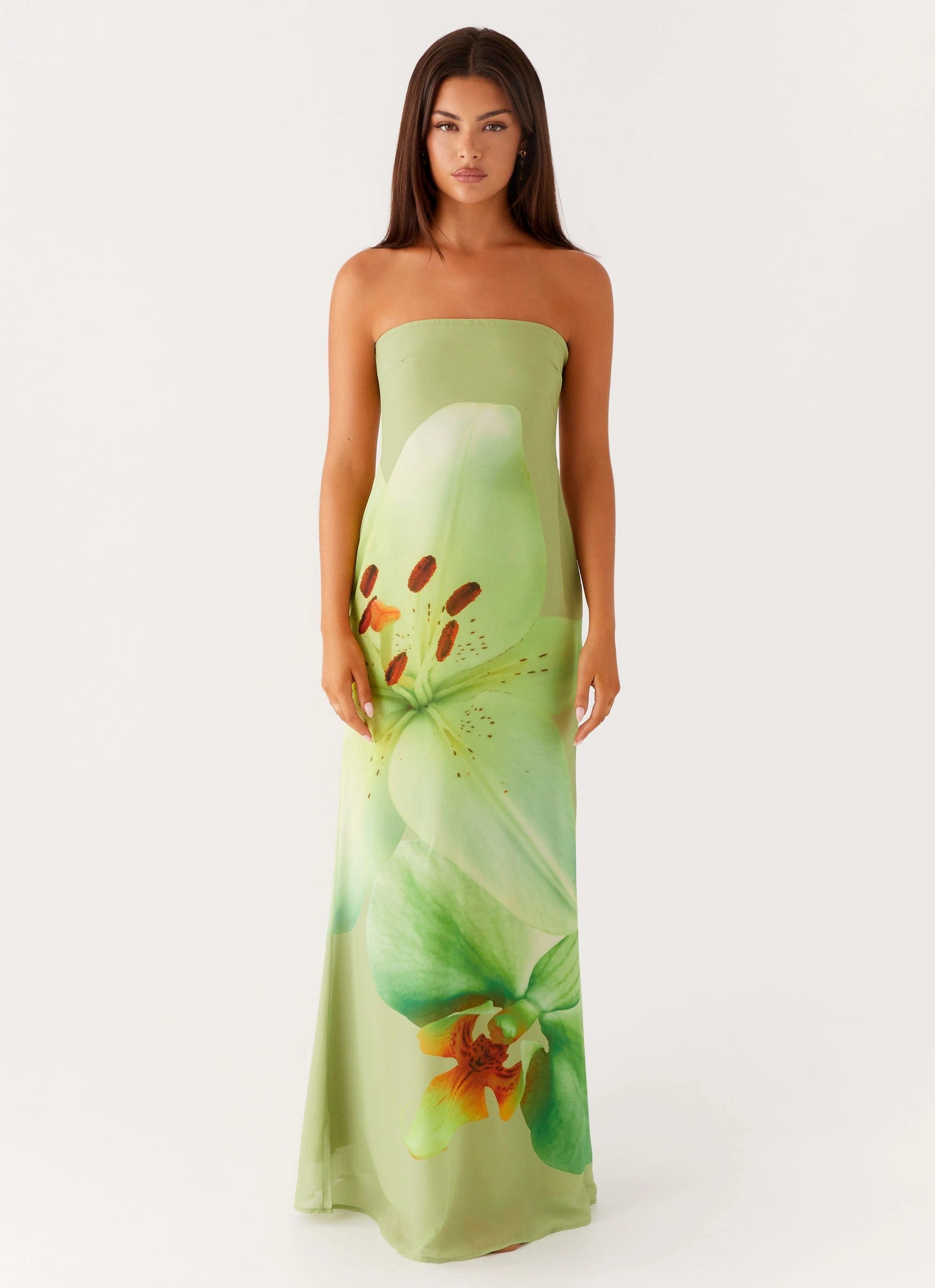Darcy Maxi Dress - Green Floral Dreamy Silhouette