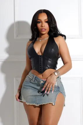 Emerson Faux Leather Halter Corset Top LightweightDesign EcoCertified