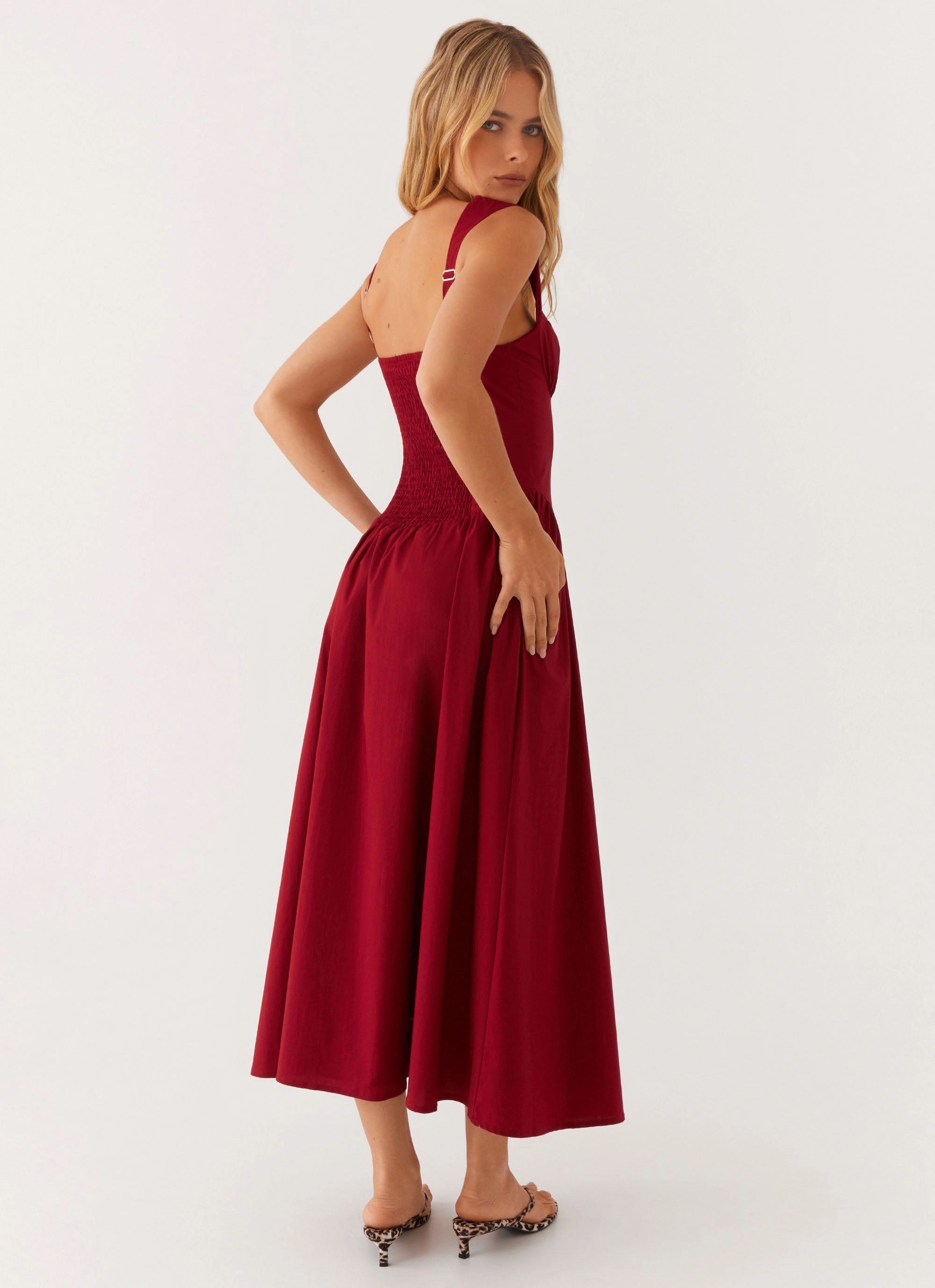 Emmalina Midi Dress - Deep Red Cocktail Ready Neutral Form