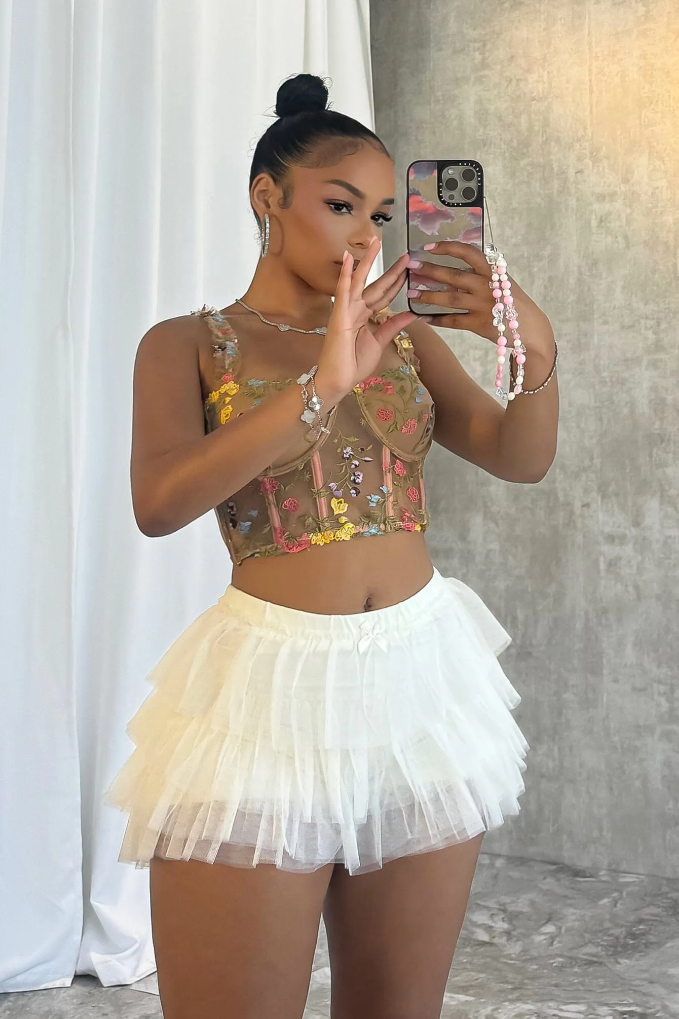 En Pointe Mesh Tulle Ruffle Skort Tapered leg