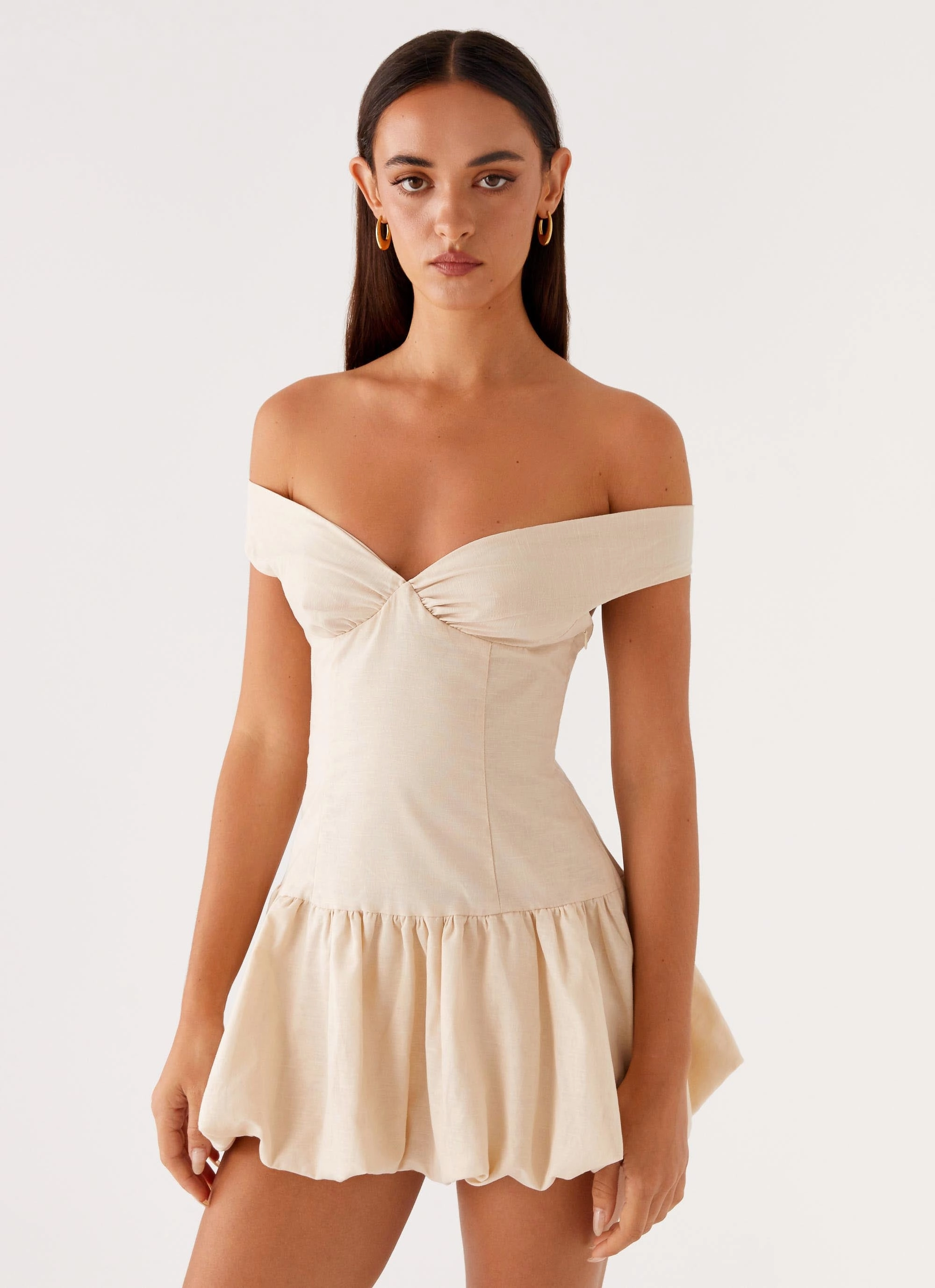 Endless Romance Off Shoulder Mini Dress - Butter retro-style Timeless Comfort Wear
