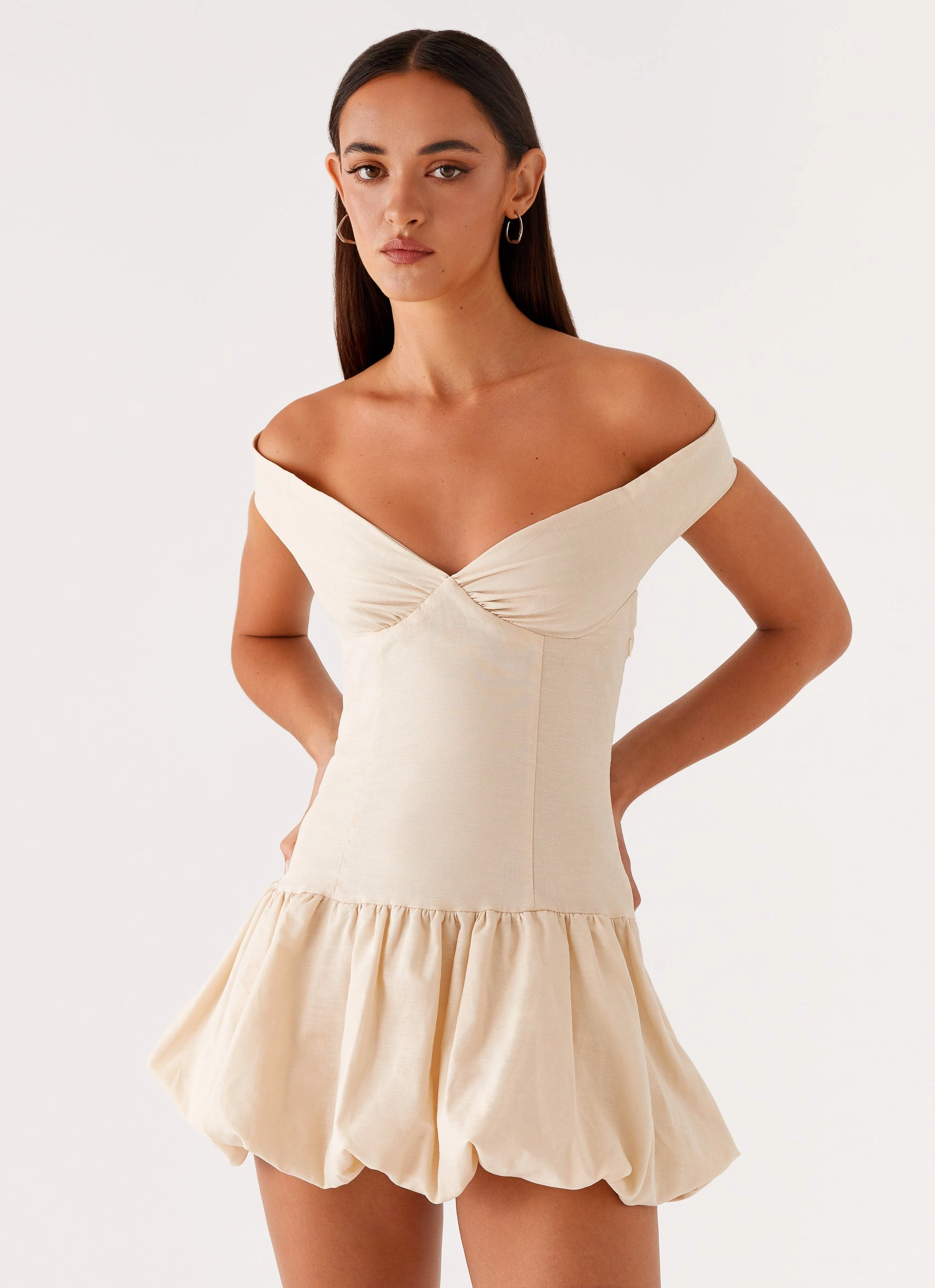 Full Circle Endless Romance Off Shoulder Mini Dress - Butter