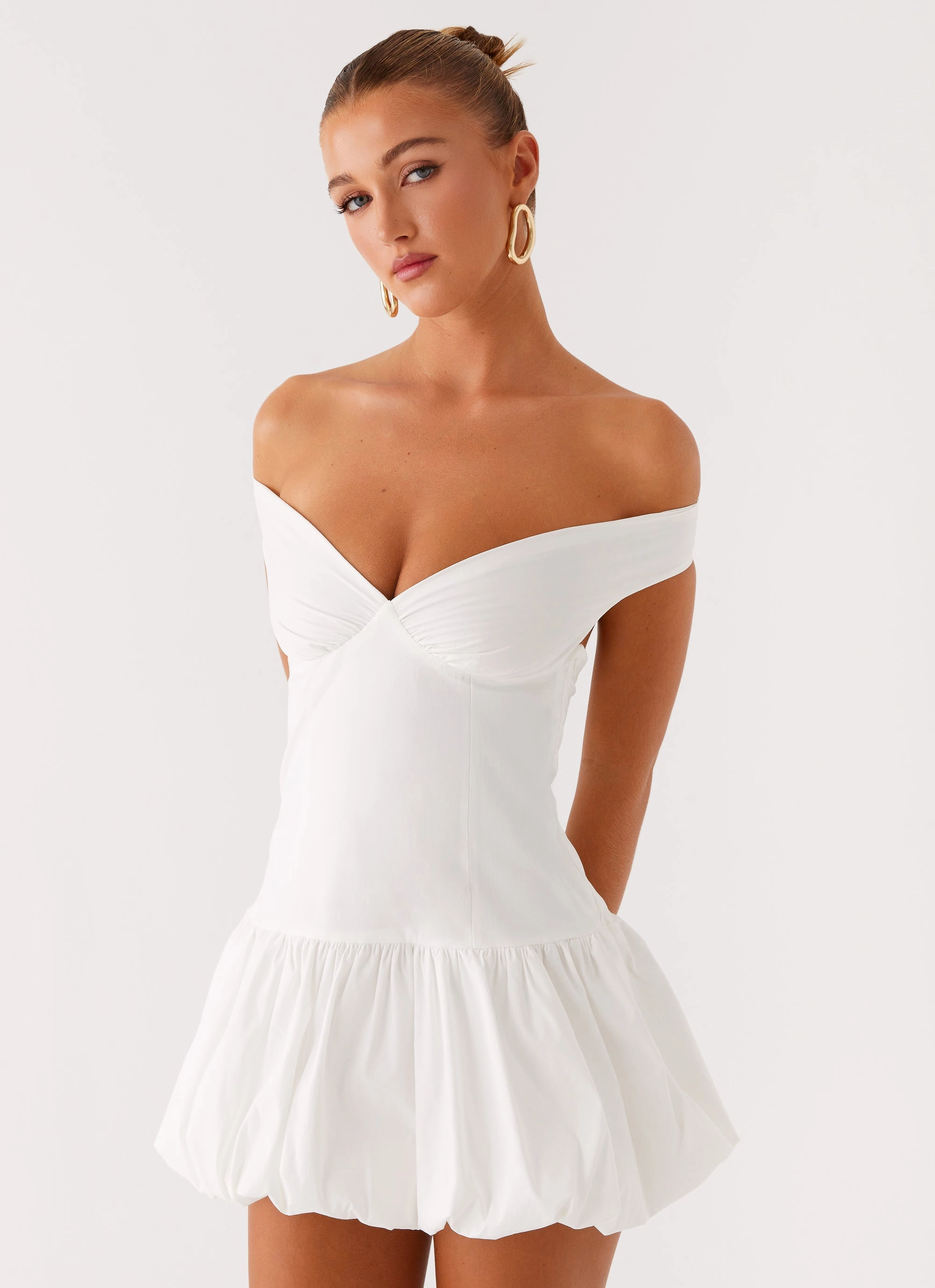 Endless Romance Off Shoulder Mini Dress - White Breezy Fit