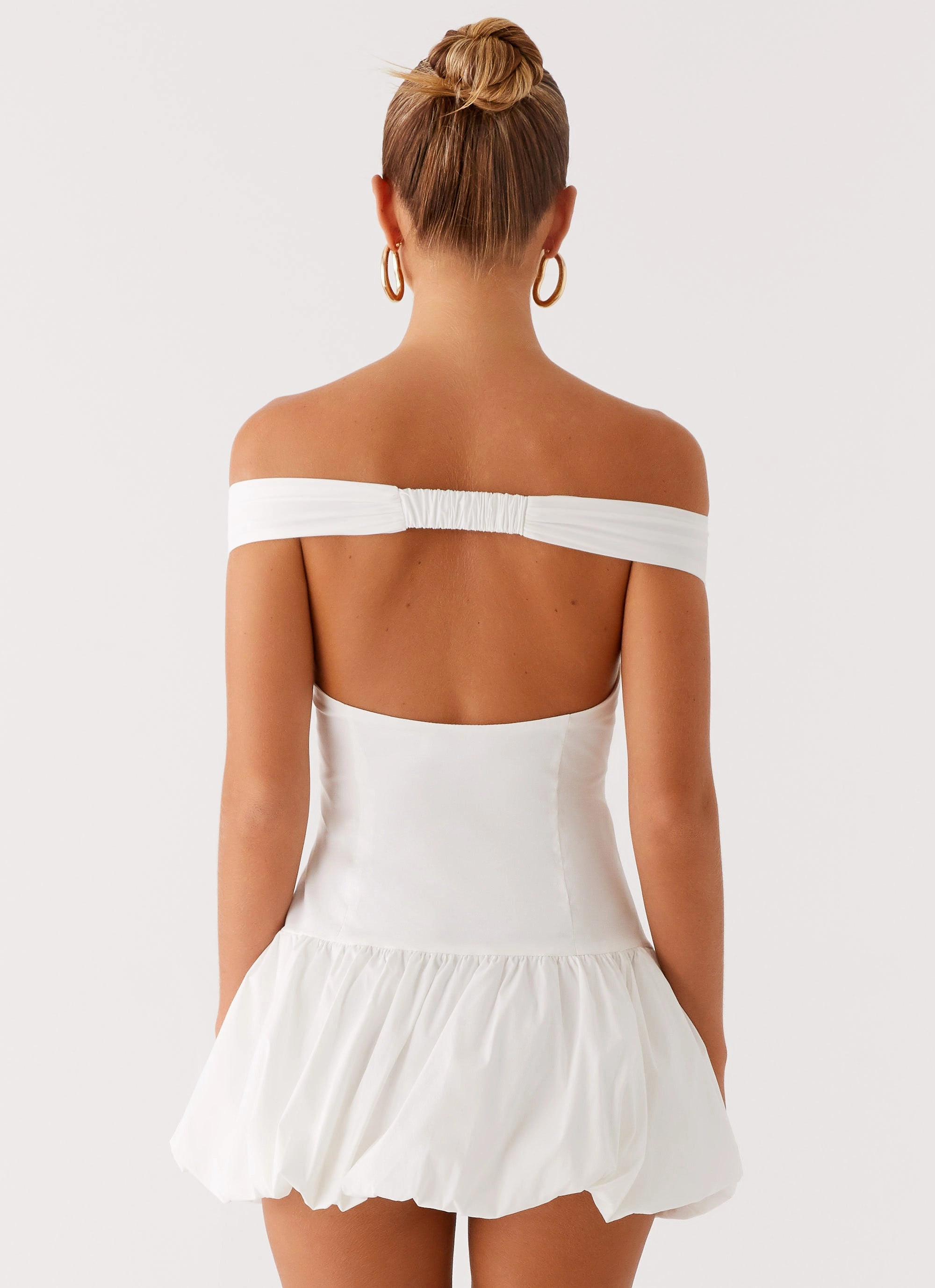 Drawstring closure Endless Romance Off Shoulder Mini Dress - White