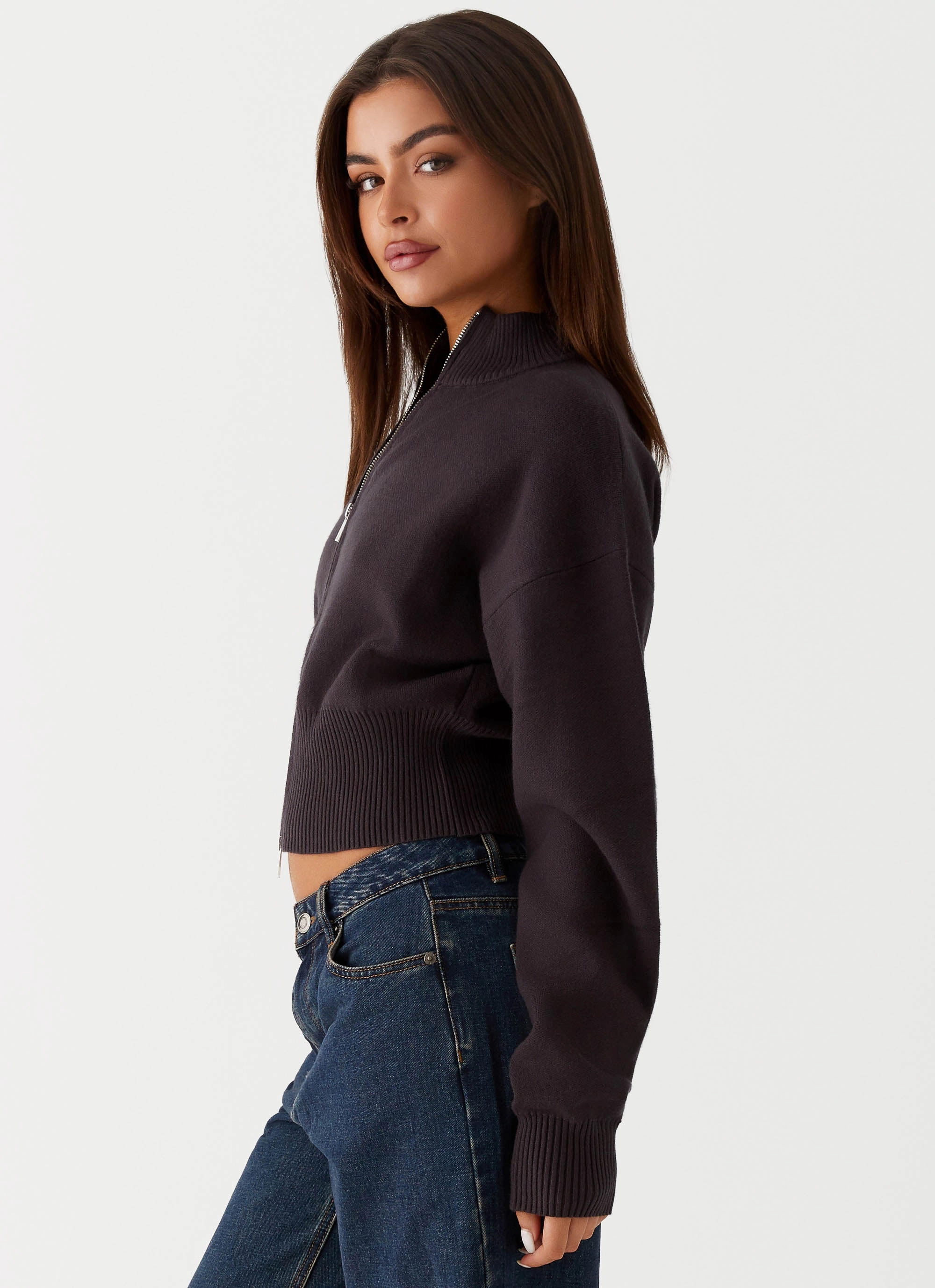 Episode High Neck Cardigan - Charcoal Removable Hood