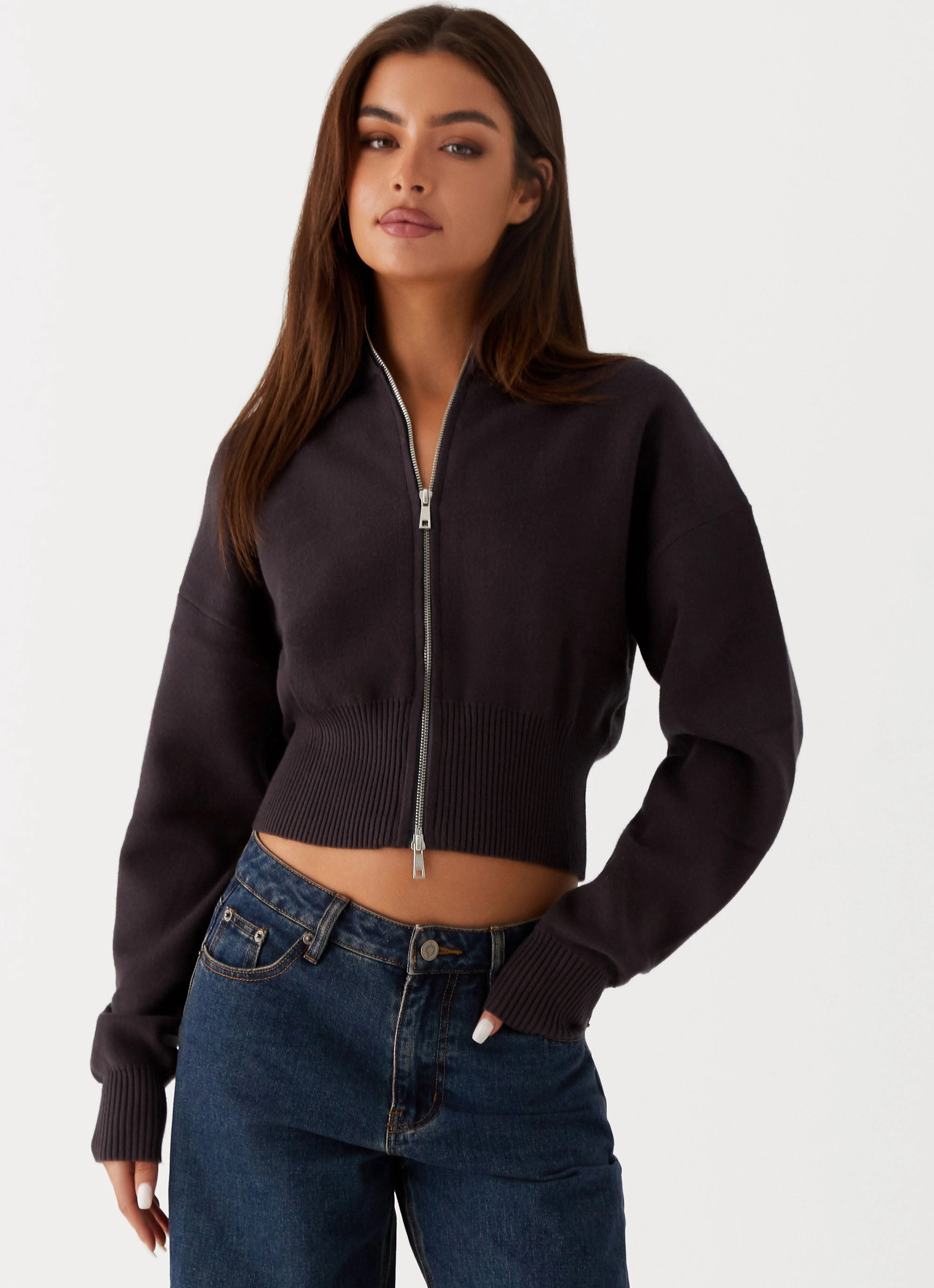 Travel Functional Wear Episode High Neck Cardigan - Charcoal