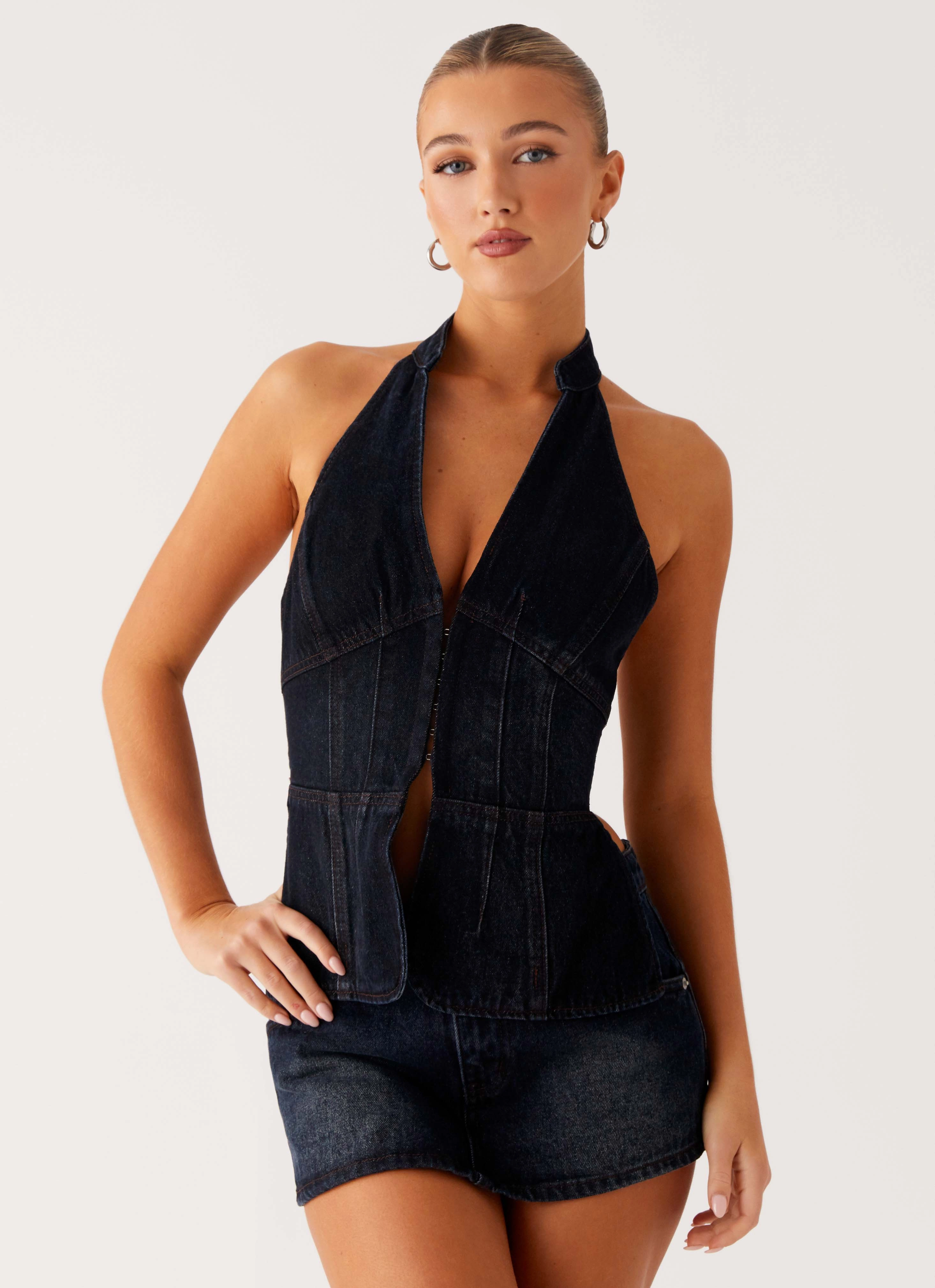 NonIrritatingStitching Esma Halter Top - Washed Dark Blue