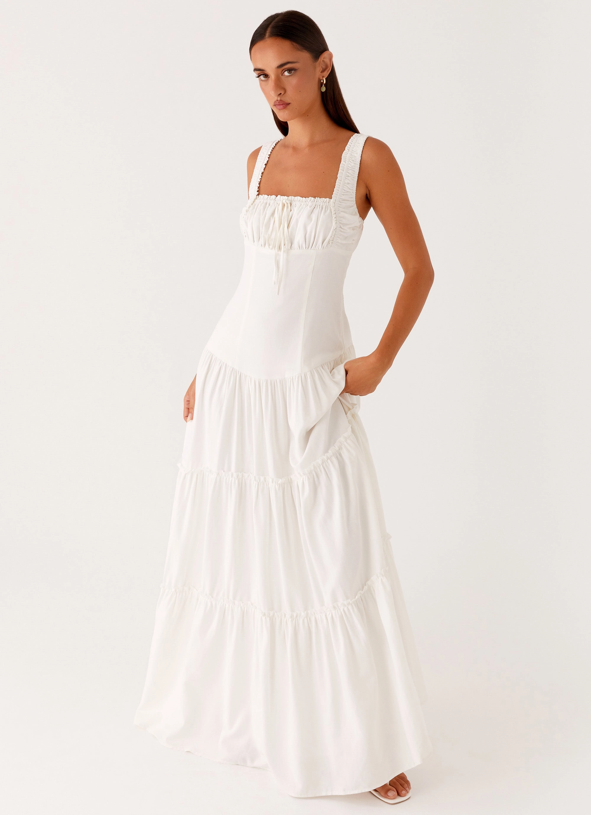 Esme Maxi Dress - White Stylish Mood Flap-Detail