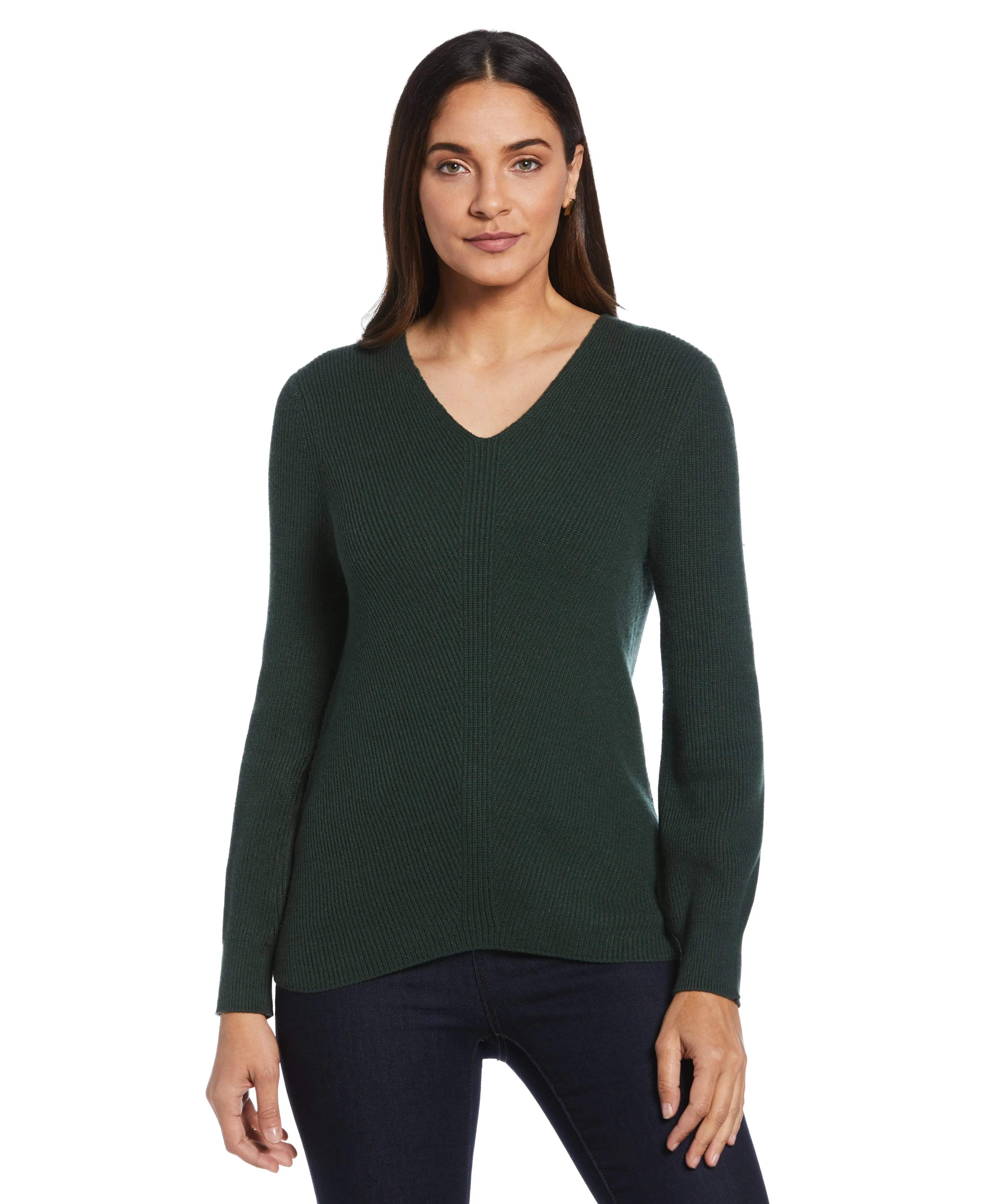Essential Ribbed V-Neck Sweater Casual Comfort Flex Knit Ribbing