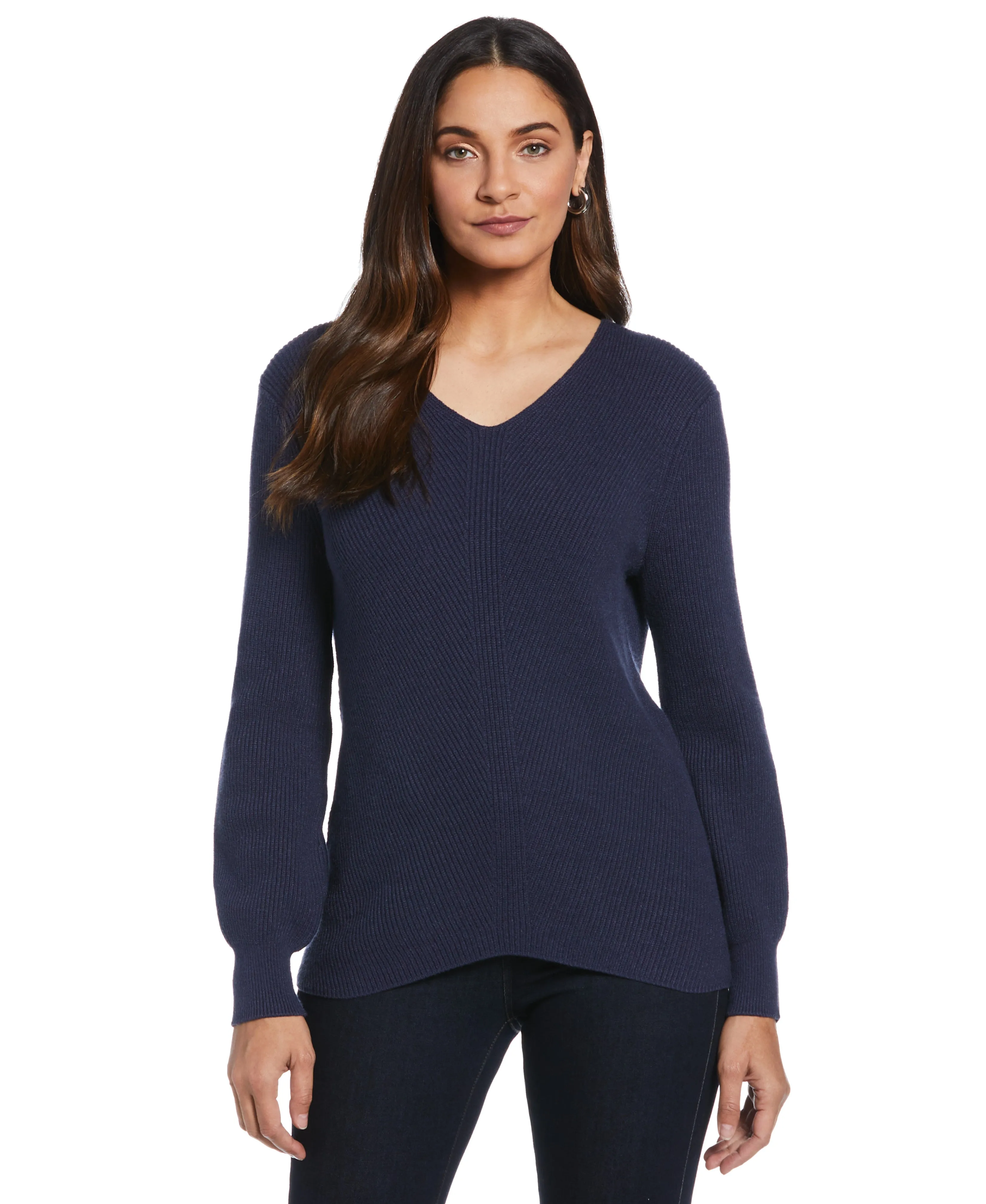 Essential Ribbed V-Neck Sweater Contrast Stitch Detail Reinforced Stress Points