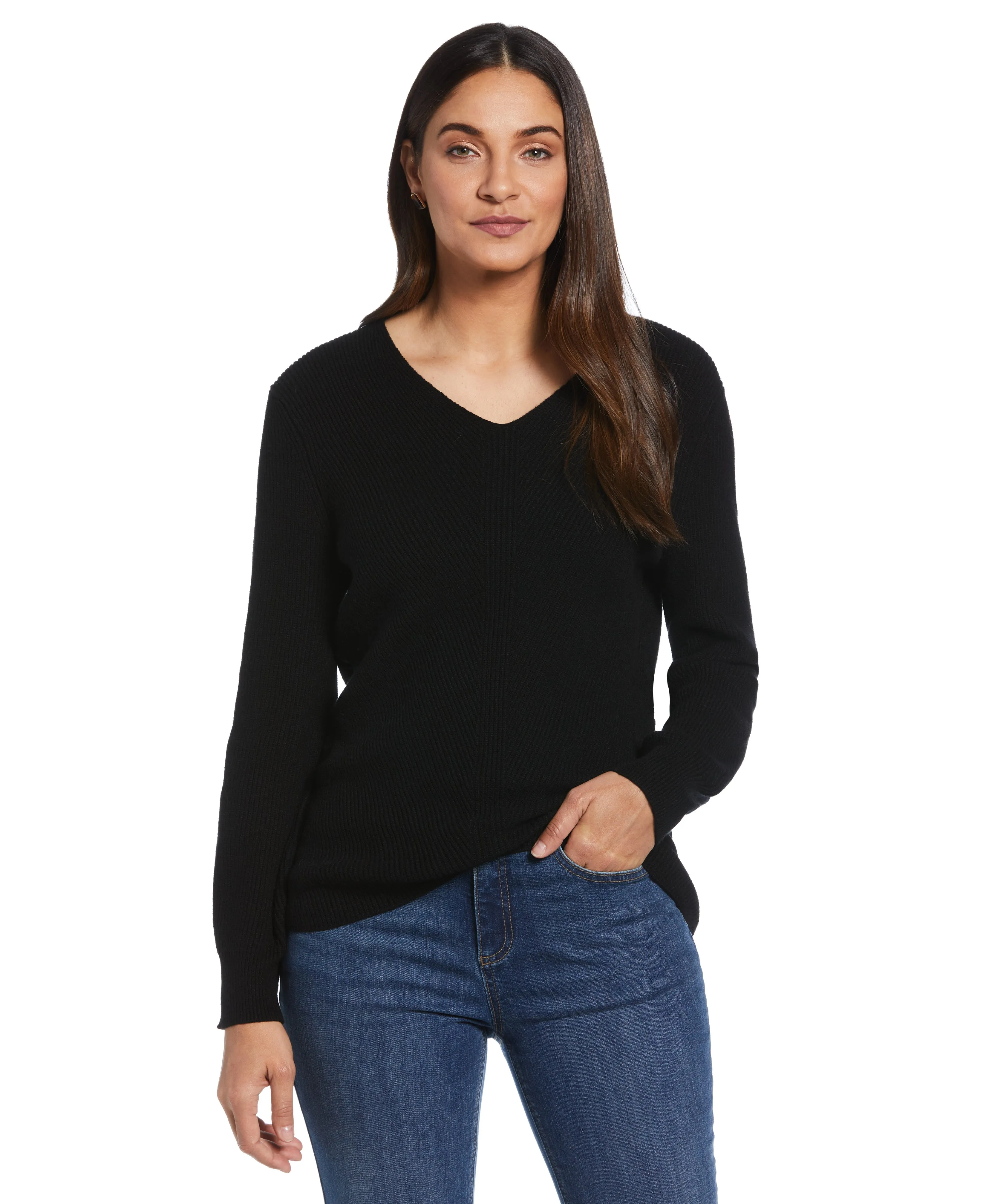 ButtonlessClosure Essential Ribbed V-Neck Sweater