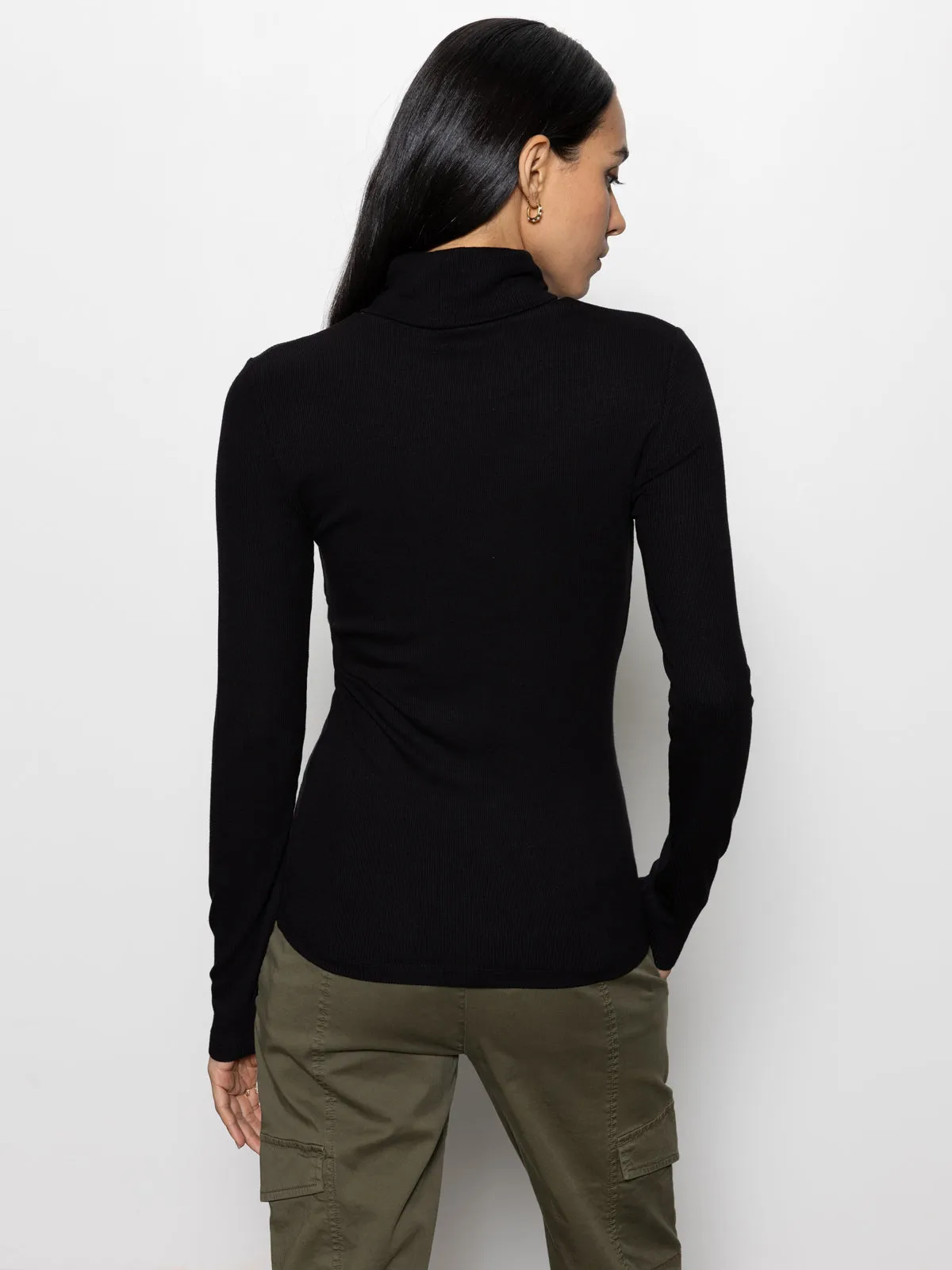 Essential Turtleneck Top Black Comfortable Style ButtonFront