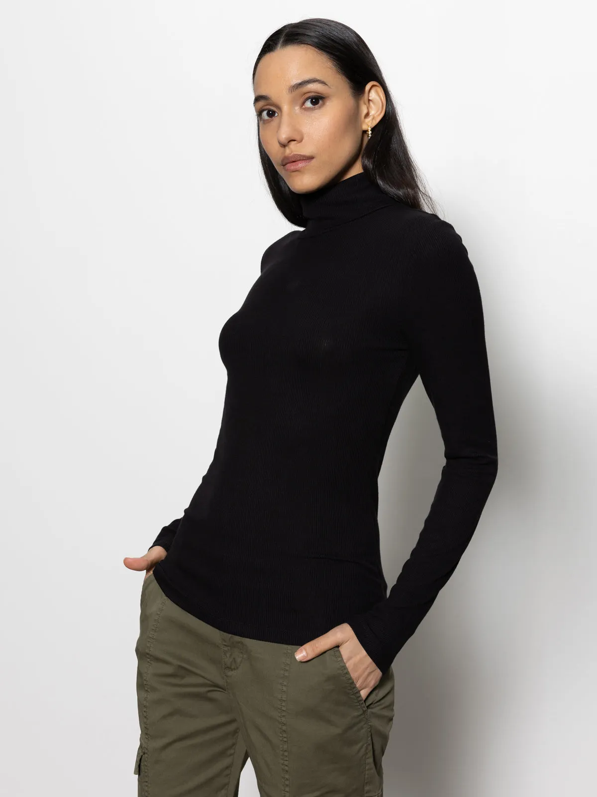 Essential Turtleneck Top Black BondedShoulder FlexibleLayeredConstruction